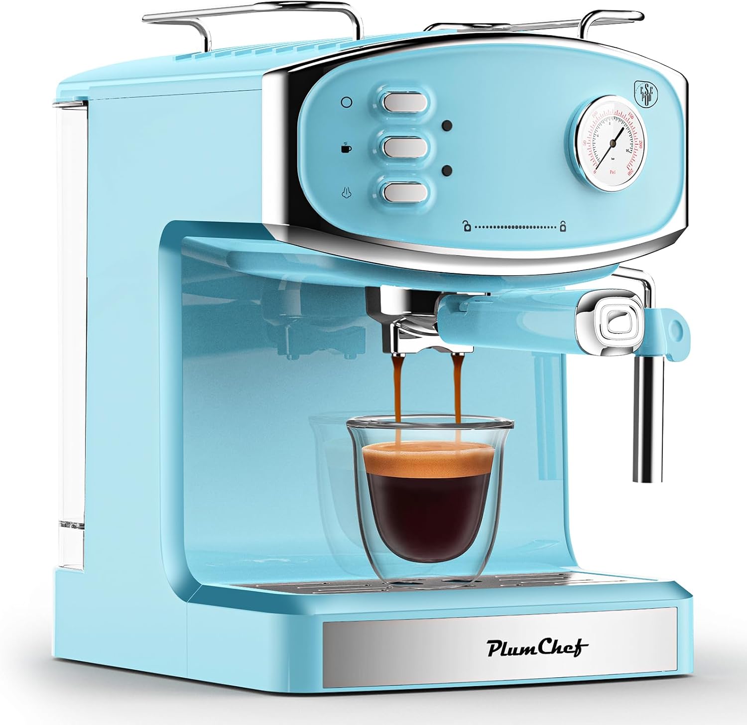 Plum chef Espresso Machine 20 Bar, Household Coffee Maker with Milk Frother Steam Wand, Pressure Gauge, 54oz Large Water Tank, Low Noise Fast Brew for Cappuccino Latte Macchiato Home Office