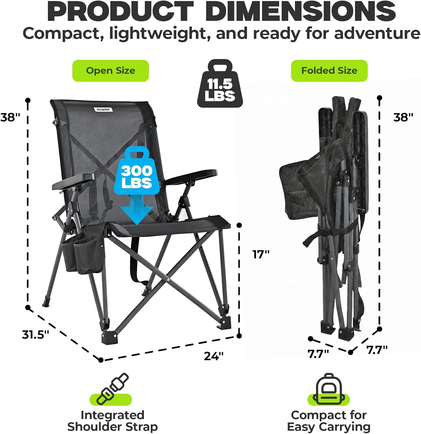 Alvantor® Camping Chair, Full Mesh Folding Beach Chair Breathable High Back Portable Lawn Chair for Outdoor, Armrest, Cup Holder, Easy Use Seat for Travel, Fishing, Pinic, Sports Event, 24"x31"x38"