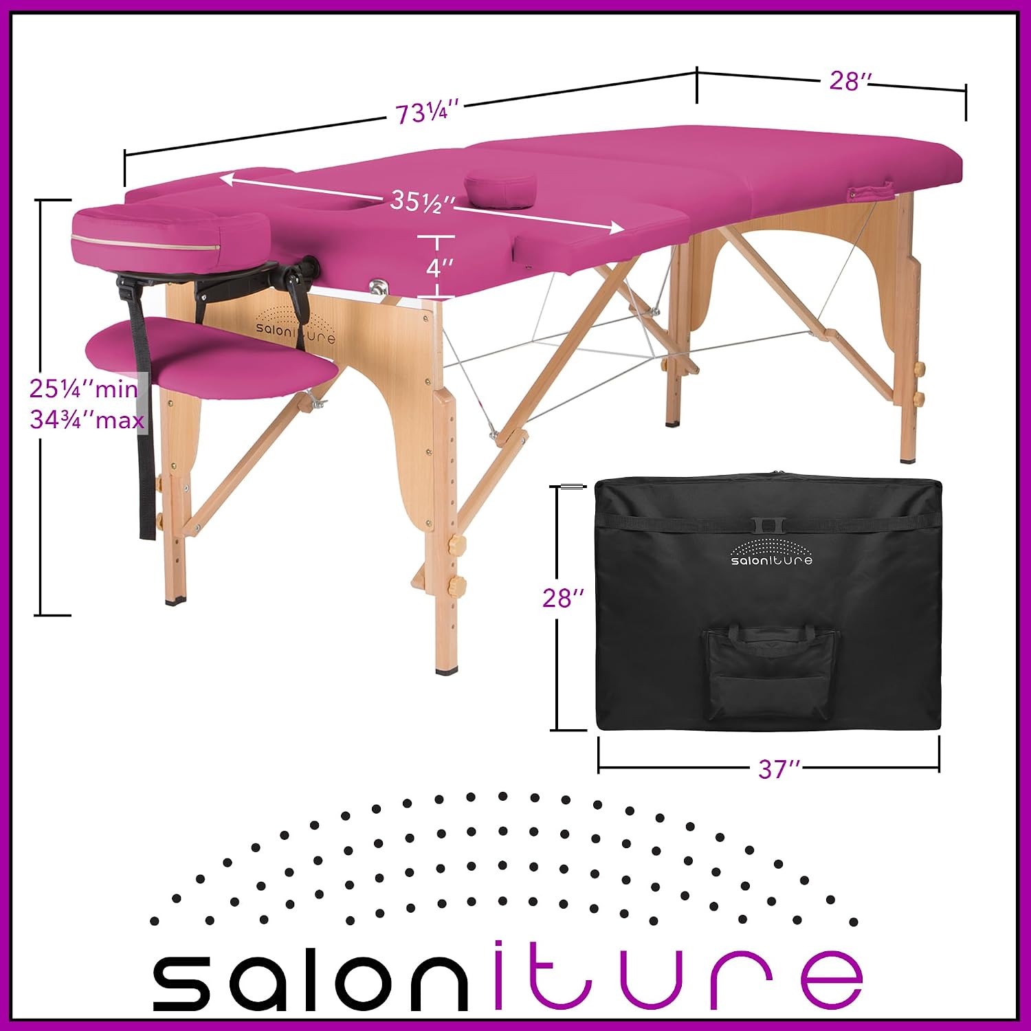 Saloniture Professional Portable Folding Massage Table with Carrying Case - Black