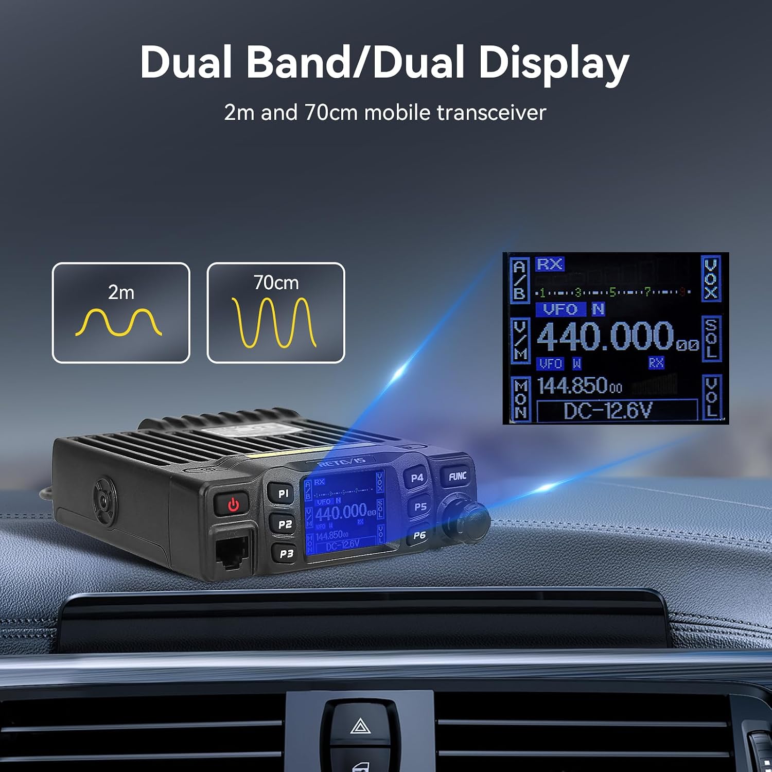 Retevis RT95 Mobile Ham Radio, 2m/70cm Dual Band Mobile Ham Radio Kit | Dual Speakers, CHIRP, 180° Rotatable LCD Screen, VOX, Ham Radio Base Station, Mobile Transceiver with Cable for Vehicle Car