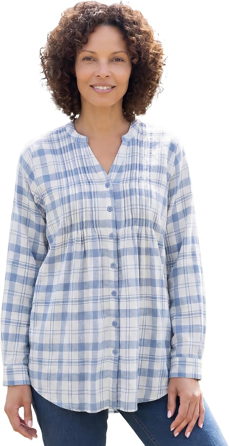 Woman Within Pintucked Flannel Shirt