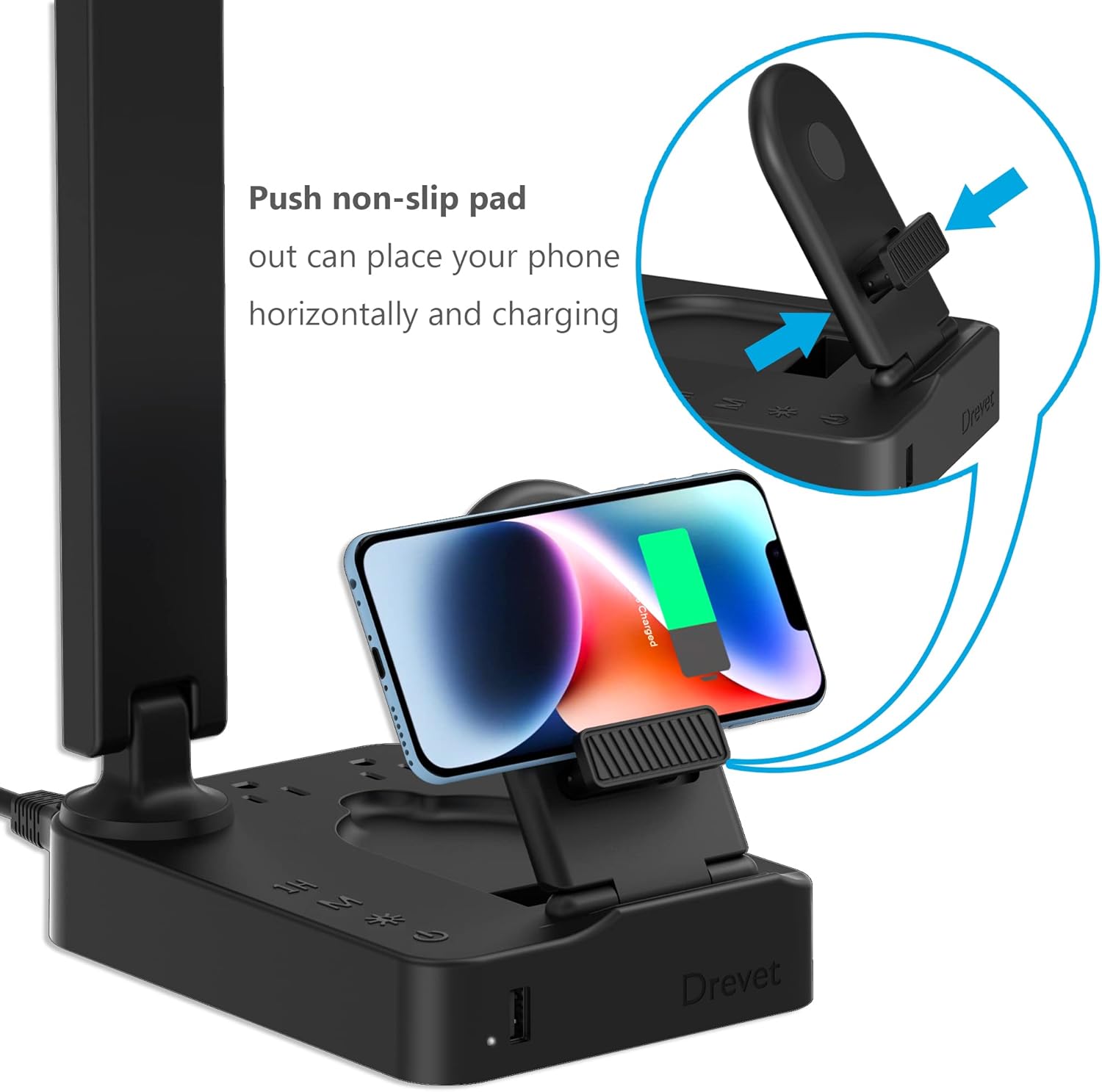 Drevet LED Desk Lamp for College Dorm Room, Desk Light with 1 USB Charging Port 2 AC Power Outlet, 3 Lighting Modes, 3 Level Brightness Touch Lamp