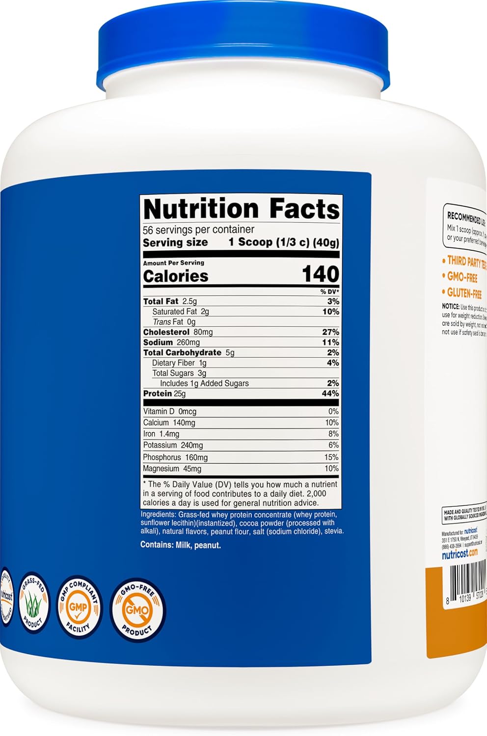 Nutricost Grass-Fed Whey Protein Concentrate (Unflavored) 2LBS | Undenatured, GMO-Free, Gluten Free, Natural Flavors