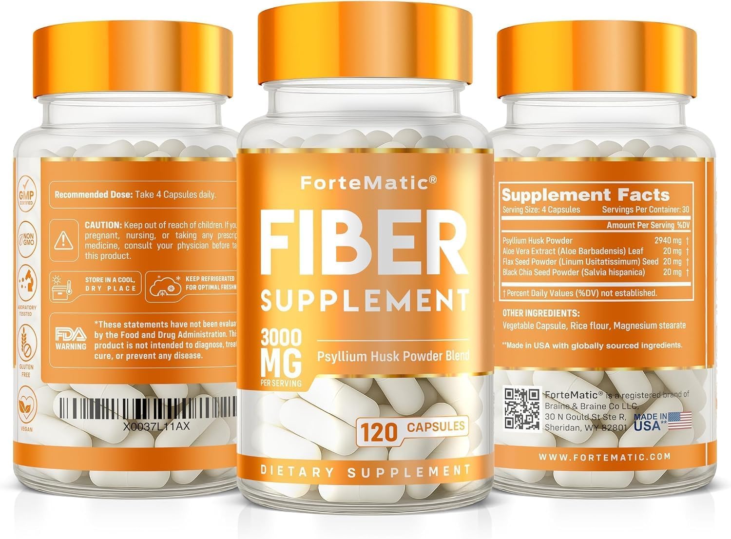Psyllium Husk Capsules 3000mg – Fiber Supplement for Digestive Health, Gut Health & Regularity, Soluble Fiber Supplement with Aloe Vera