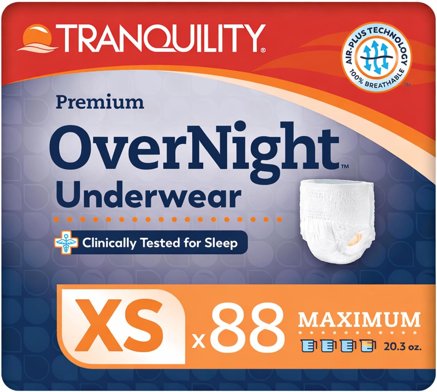 Tranquility Overnight Absorbent Underwear, S, Maximum, 36 in, 20 ct | All-Night Sleep, Breathable Comfort, Adult Diapers