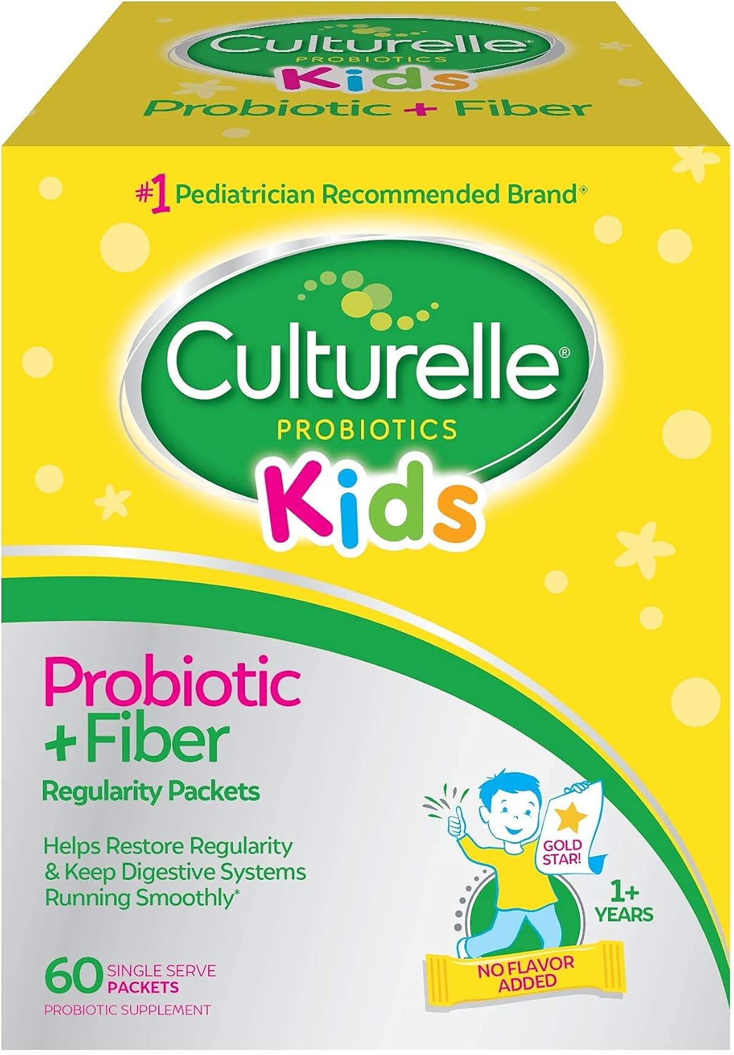 Culturelle Kids Probiotic + Fiber Packets, Ages 1+, Unflavored, 24 Count | From the #1 Pediatrician-Recommended Brand± Digestive Health & Immune Support, Help Restore Regularity*, Children & Toddlers