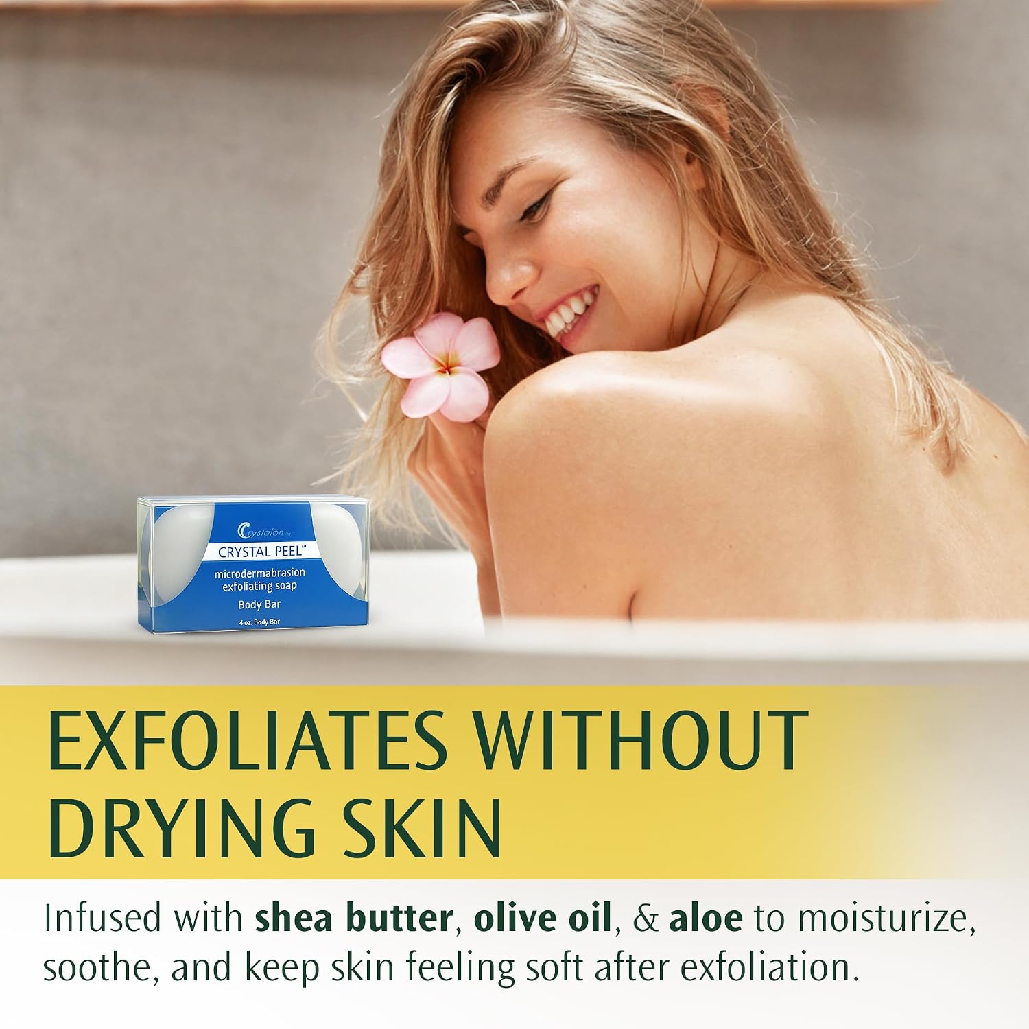 Exfoliating Bar Soap for Men & Women, Crystal Peel Luxury Microdermabrasion Hydrating & Exfoliating Body Soap Bar Solid Magnesium Mineral Scrub for Buffing Away Dirt & Oil Smooths Skin, Lemongrass 8oz