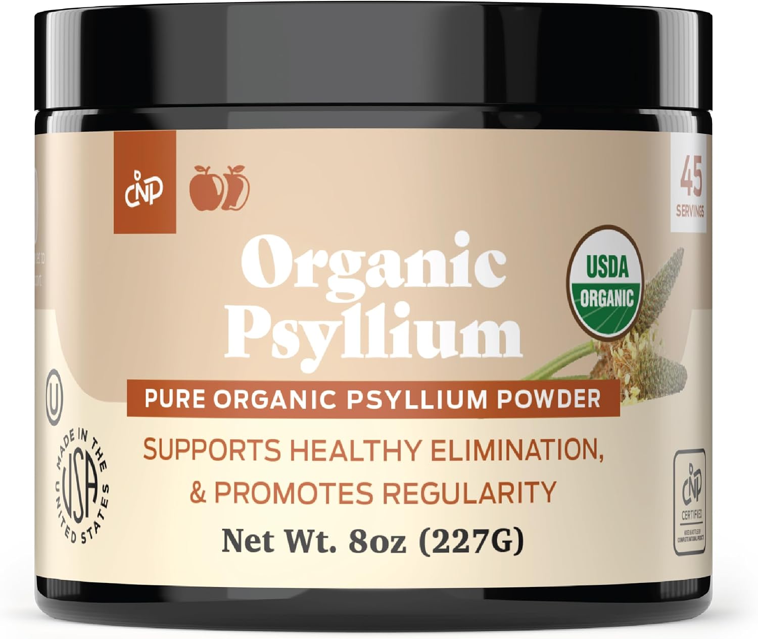 Organic Psyllium Husk Powder & Fiber Supplement Bulk - 10oz (280g) Pure Bulk Organic Whole Unflavored Fiber & Colon Cleanse Psyllium Seed