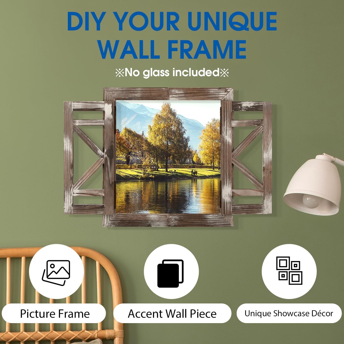 J JACKCUBE DEISGN Rustic Wood Window Frame with Opening-doors, Wall Art Decor Hanging Window Panes, Farmhouse Wall Décor for Living Room, Bathroom