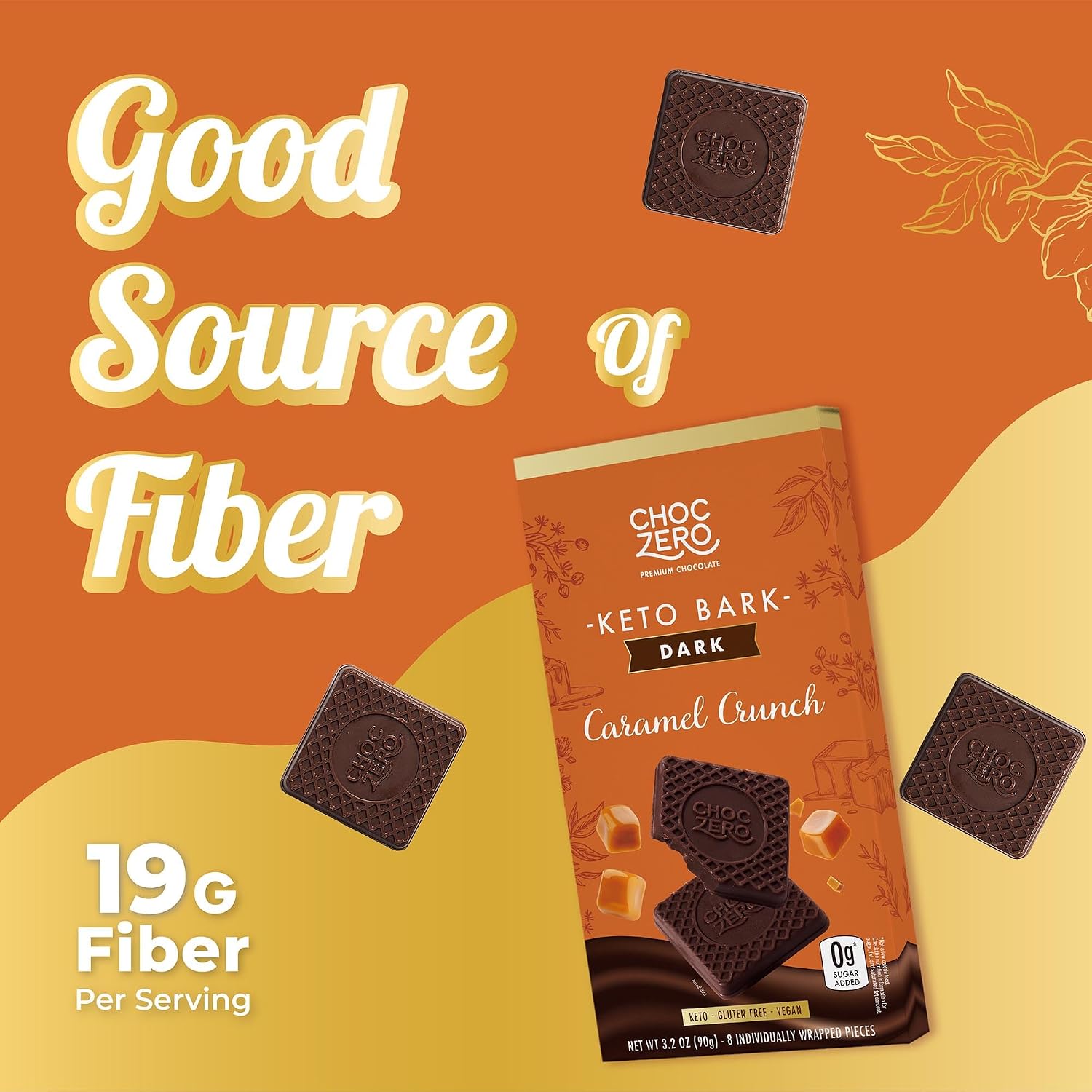ChocZero 70% Cocoa Sugar Free Dark Chocolate Squares, Vegan, 4 Pack | No Sugar Alcohols, Keto, Low Carb, High Fiber, Gluten Free, 32 Total Candy Squares