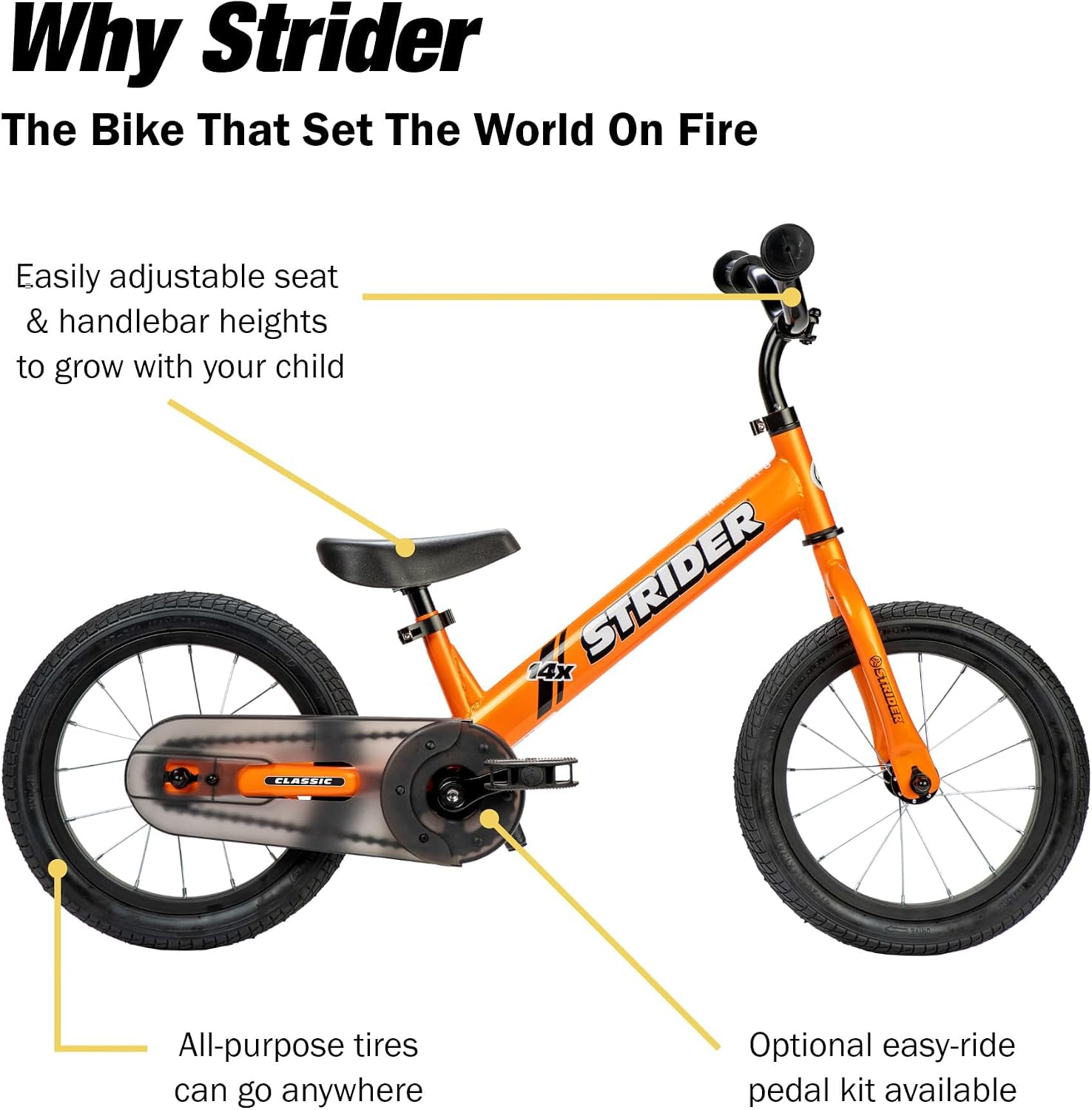 Strider 14x Classic, Awesome Blue - Balance Bike for Kids 3 to 6 Years -Includes Kid Sized Grips, Padded Seat, Performance Footrest, All-Purpose Tires Easy Assembly, Tool-Free Adjustments | No Pedals, Balance Bike with Adjustable Seat and Handlebars, Lig…