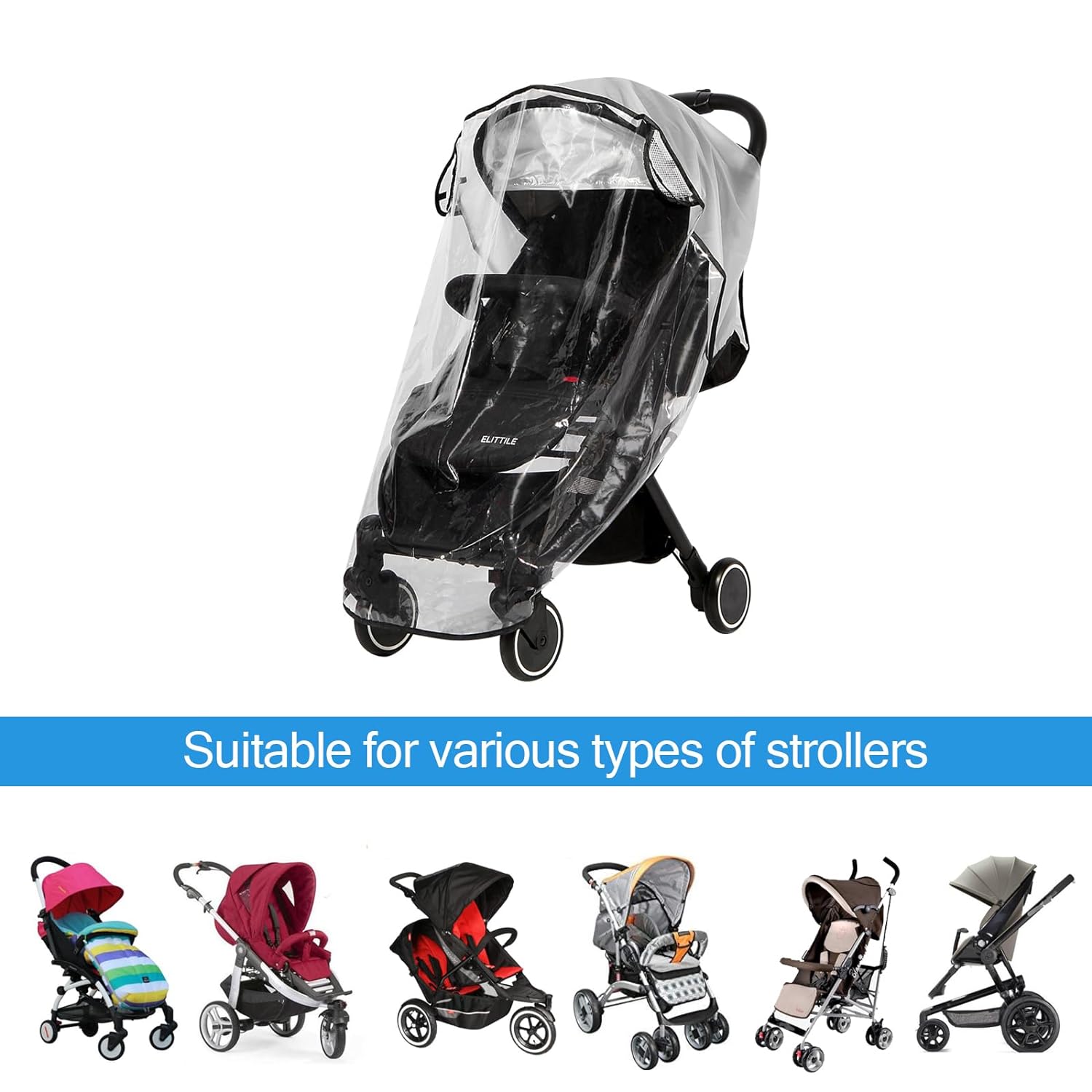 Clear Stroller Rain Cover, Universal Travel Weather Shield Breathable Baby Stroller Rain Cover for Windproof, Waterproof, Protect from Sun Dust Snow