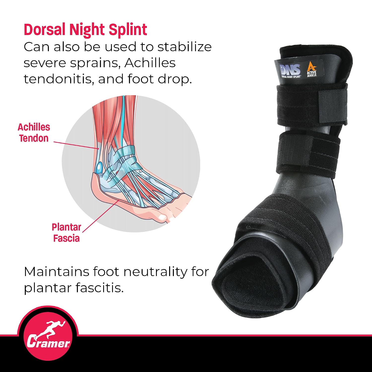 Cramer Dorsal Night Splint, Small, Foot Brace for Plantar Fasciitis Support, Lightweight Low-Profile Sleep Aid, Adjustable Arch Alignment Splint for Left or Right Foot, Slip-Resistant Fit
