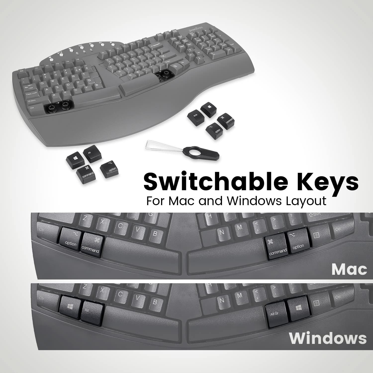 Perixx PERIBOARD-512B Wired Ergonomic Keyboard - Split Keyboard, Wrist Rest, Natural Typing - Wired USB Connectivity - US English - Black
