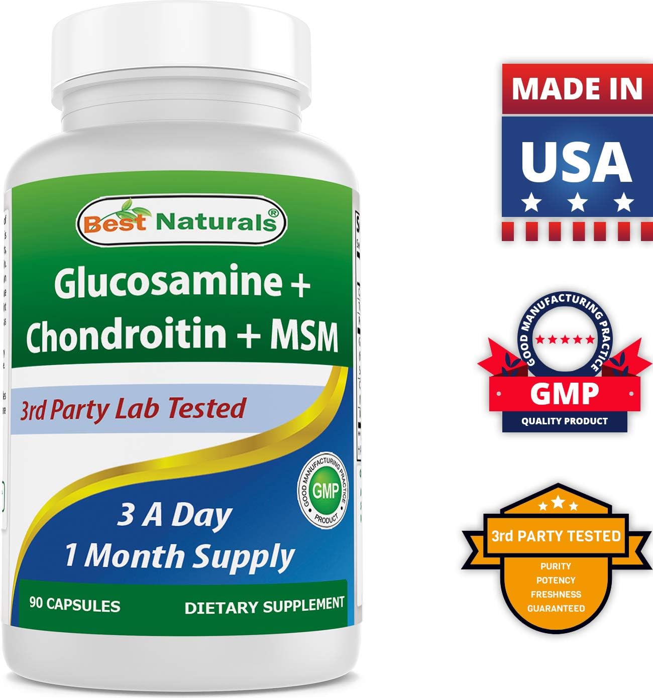 Best Naturals, Glucosamine Chondroitin MSM Supplements, 2600 mg per Serving, 90 Capsules (90 Count (Pack of 1))
