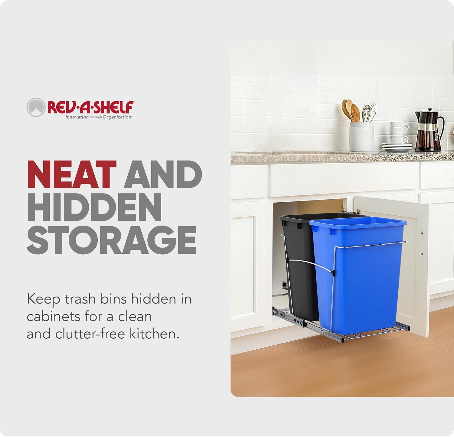 Rev-A-Shelf Double Pullout Garbage Trash Cans for Kitchen Cabinets, 35 Qt