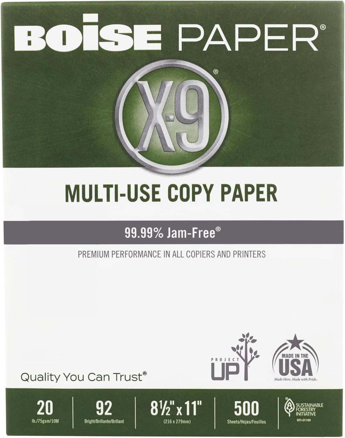 Boise X-9 Multi-Use Printer & Copy Paper, 5 Reams, White, Ledger (11in x 17in), 2500 Sheets Per Case, 20 Lb, 92 Brightness