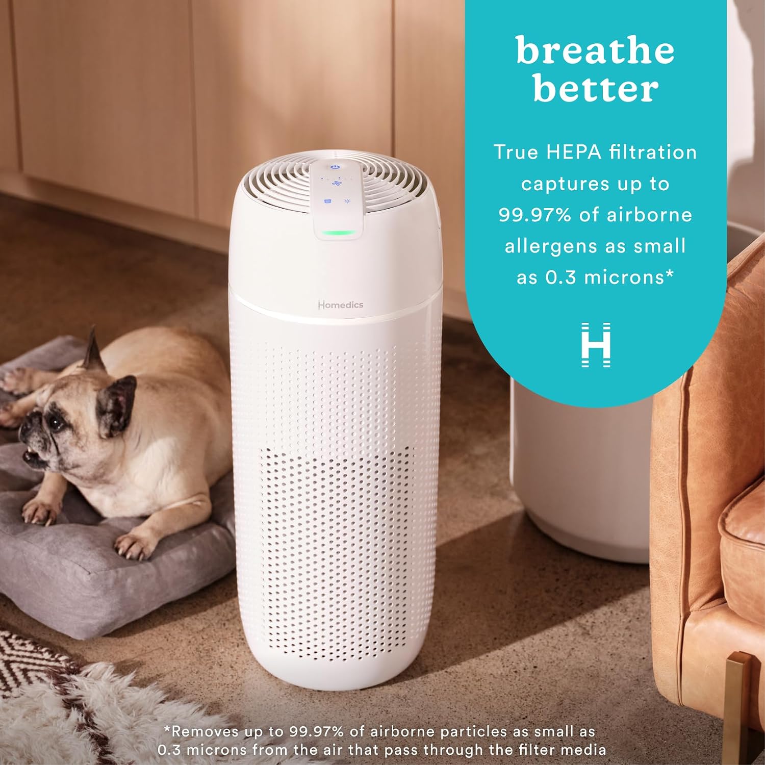Homedics 5-in-1 PetPlus UV-C Air Purifier, HEPA Filter for 266 Sq Ft Room