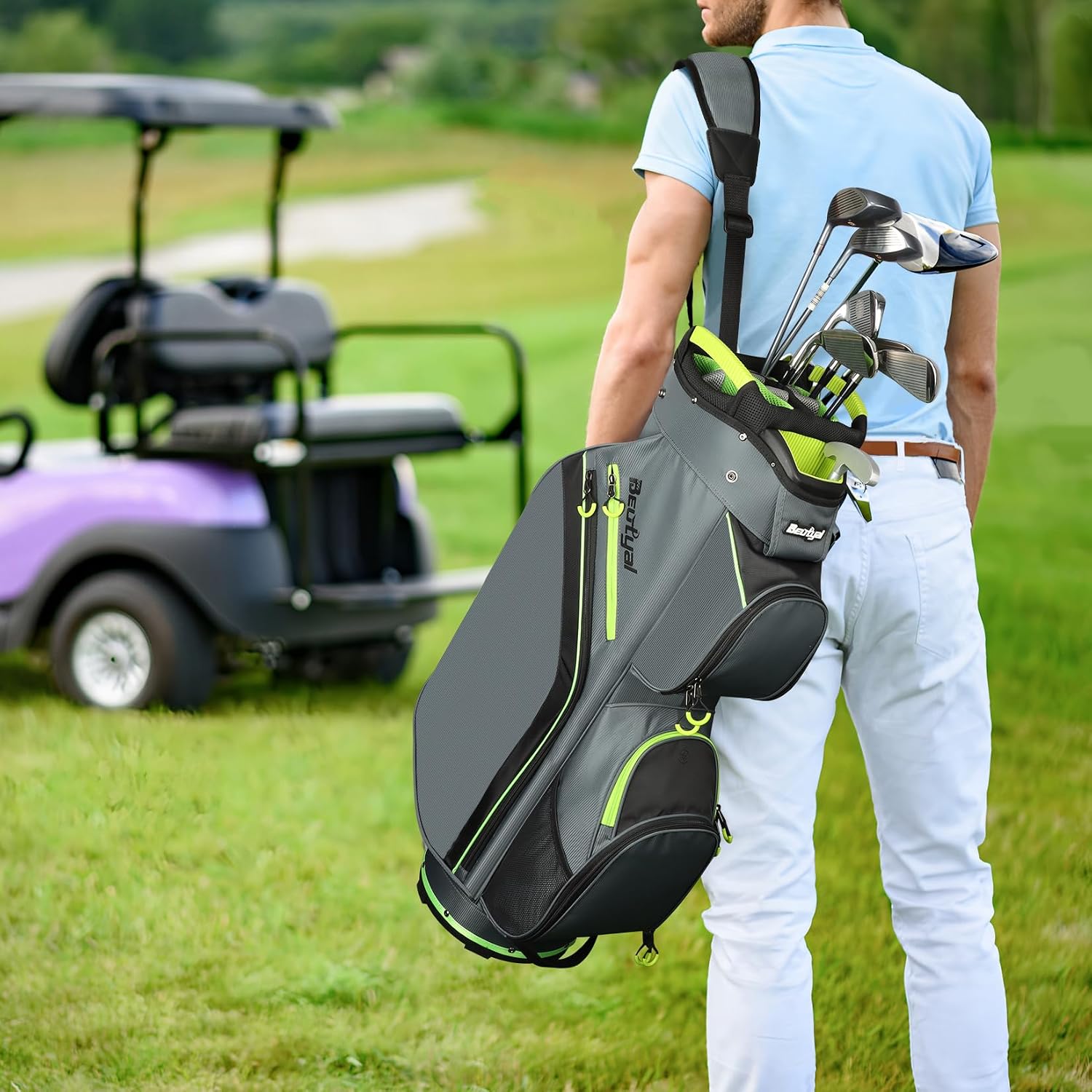 15-Way Golf Cart Bag, Lightweight Golf Club Bag for Men with Cooler | 15 Separate Compartments Easy Club Access Multiple Storage Pockets Cart Strap Channel Beverage Storage and Carry Handles