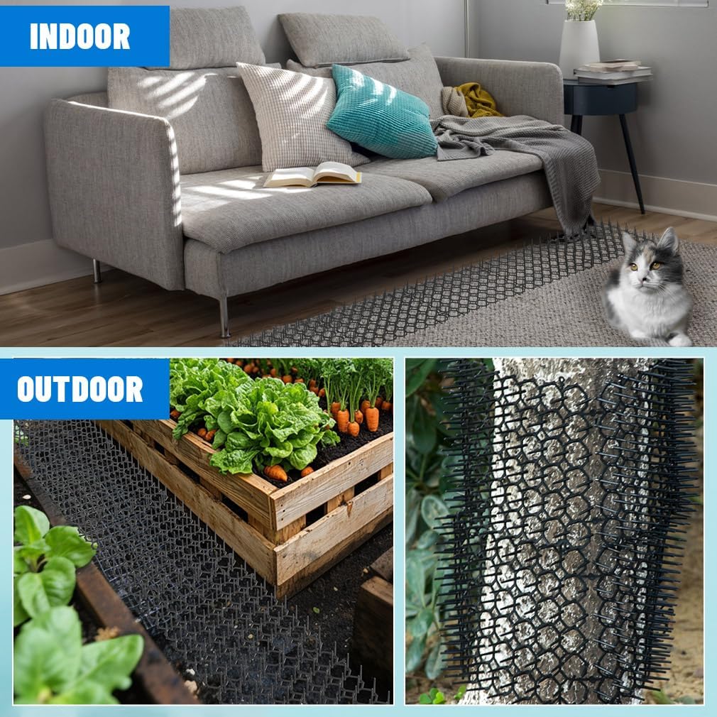8.5 X 6.5 Inch Scat Mat for Cats with 12 Garden Staples & 12 Ties, 24 Pack Cat Deterrent Mat for Garden Fence & Animal Barrier