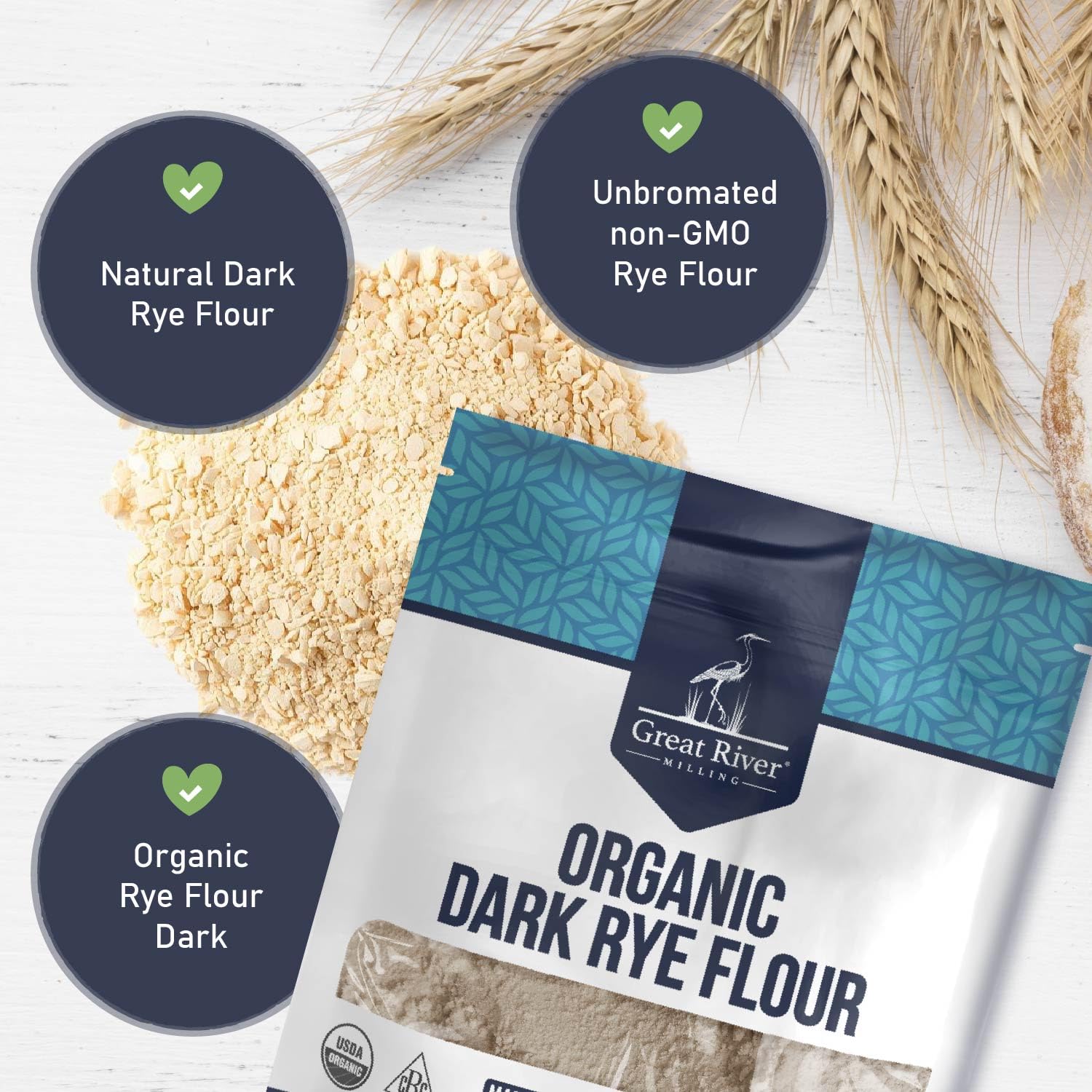 Great River Milling Organic Dark Rye Flour, Whole Grain, 25 lb