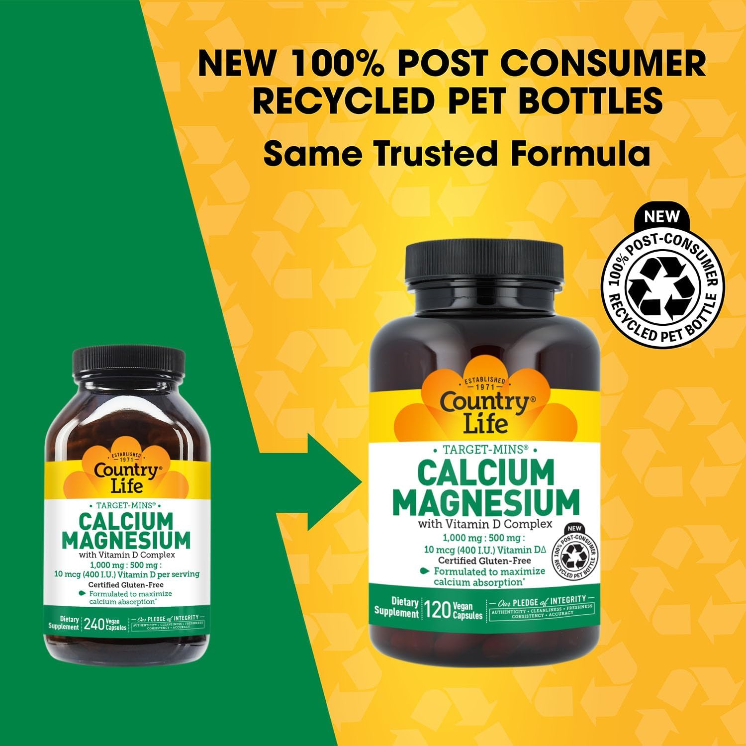 Country Life Target-Mins Calcium Magnesium with Vitamin D, 240 Capsules | 1,000 mg calcium, 500 mg magnesium and 10 mcg vitamin D per serving for bone health and calcium absorption