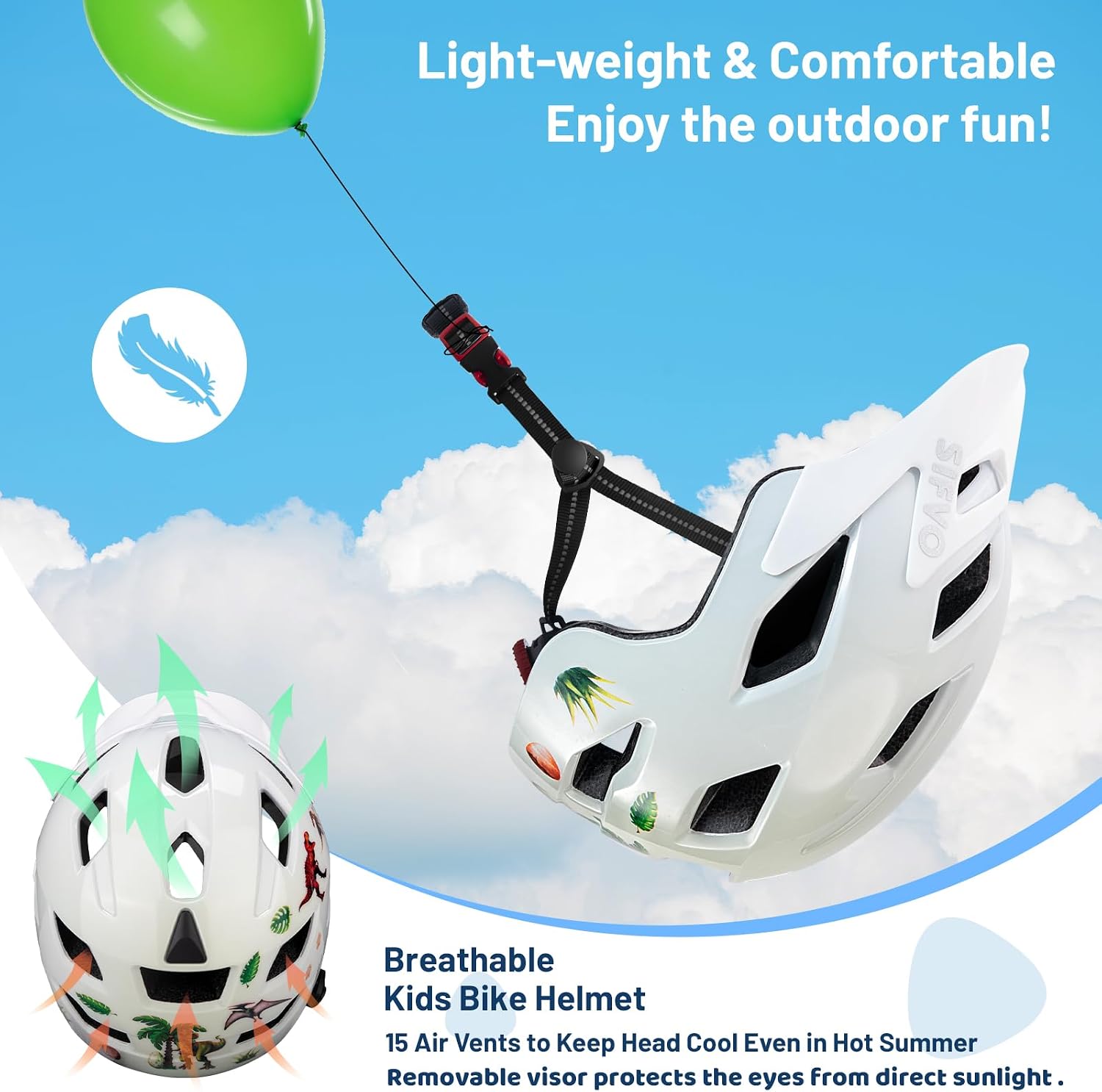 Kids Helmet, SIFVO Kids Bike Helmet Boys and Girls Bike Helmet with Cool Visor Helmet for Kids 5-14
