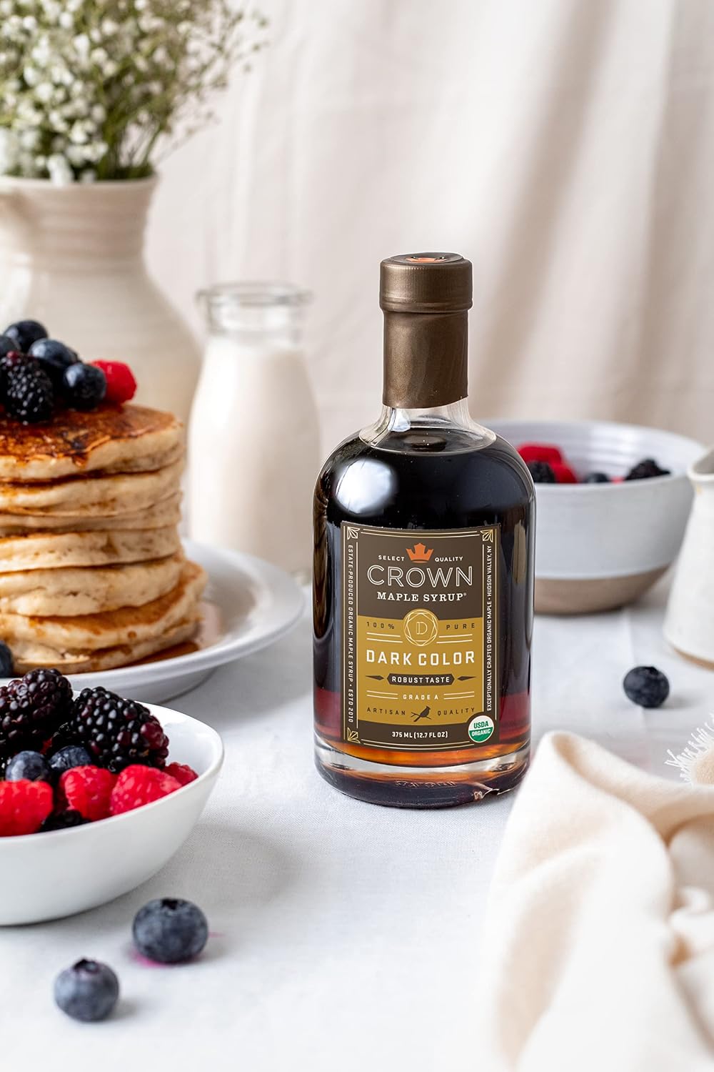 Crown Maple Organic 100% Pure Amber Color Rich Taste Maple Syrup, Flavor Marinades, Cocktails, Pancakes, Squash & Bacon, 12.7 Fl Oz