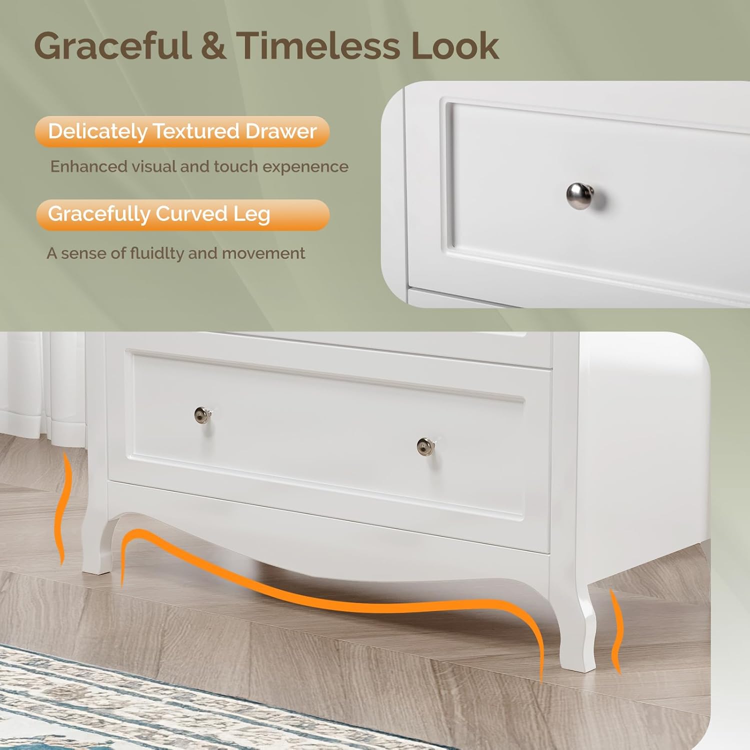 VINGLI Fluted Tall Dresser 5 Drawer, 23.66" W Chest of Drawers Gray Wood Dresser with Rounded Edges, Grey Dressers for Bedroom