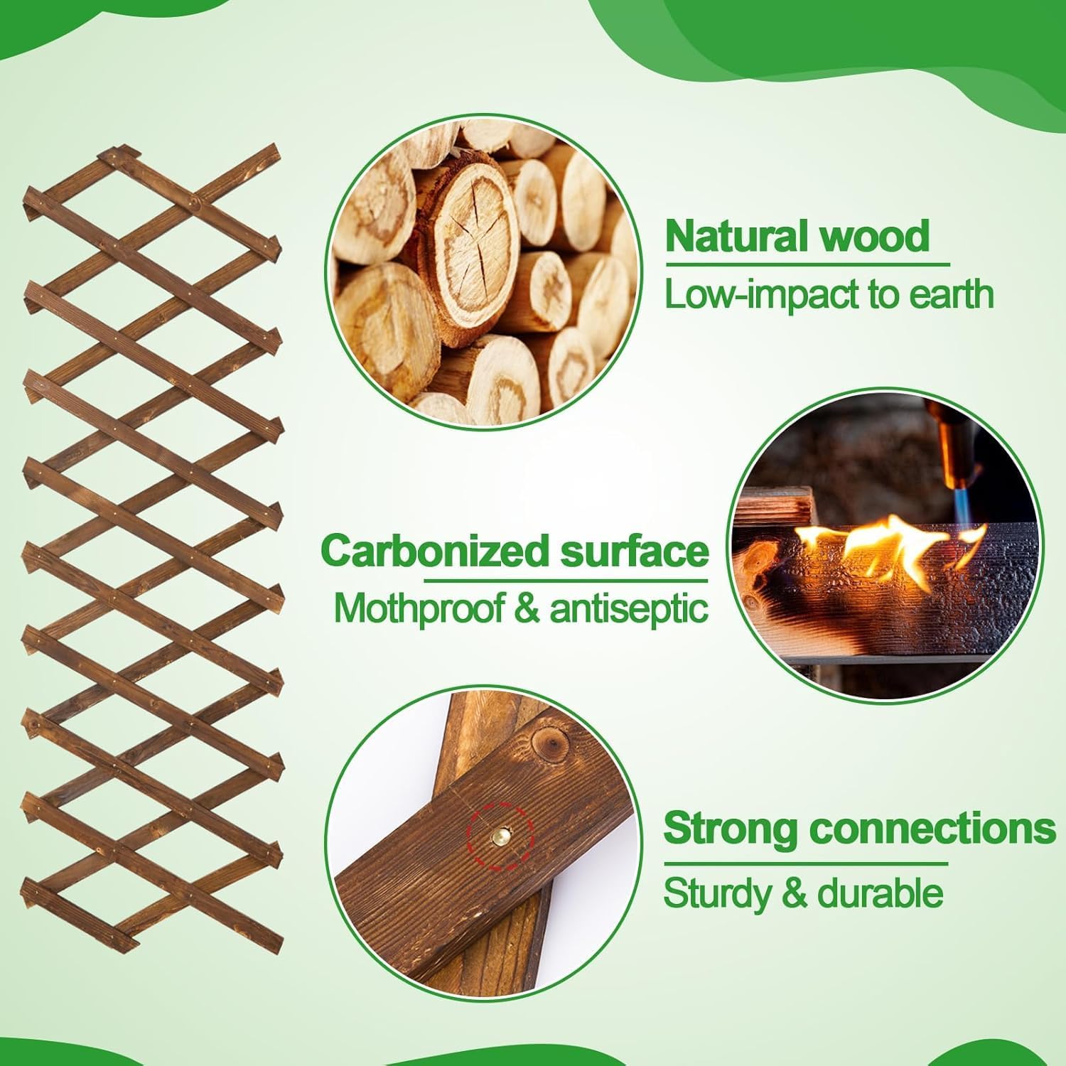2Pcs 13x78 Expandable Wood Wall Trellis for Climbing Plants Outdoor/Indoor