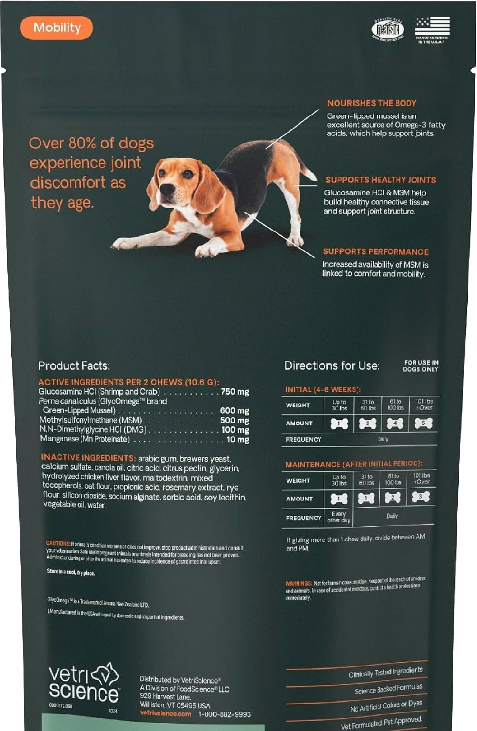 VetriScience Healthy Hip & Joint Chews, GlycoFlex Glucosamine and Green-Lipped Mussel Mobility Support Supplement for Dogs