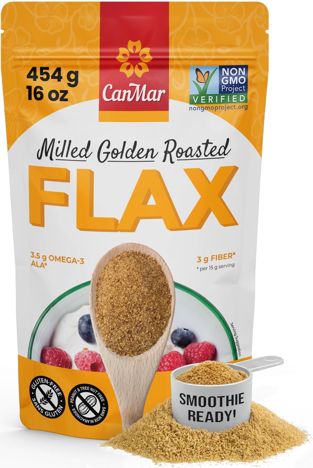 Golden Roasted Milled Flax Seeds 16 oz (1 lb) - Non-GMO - Fiber