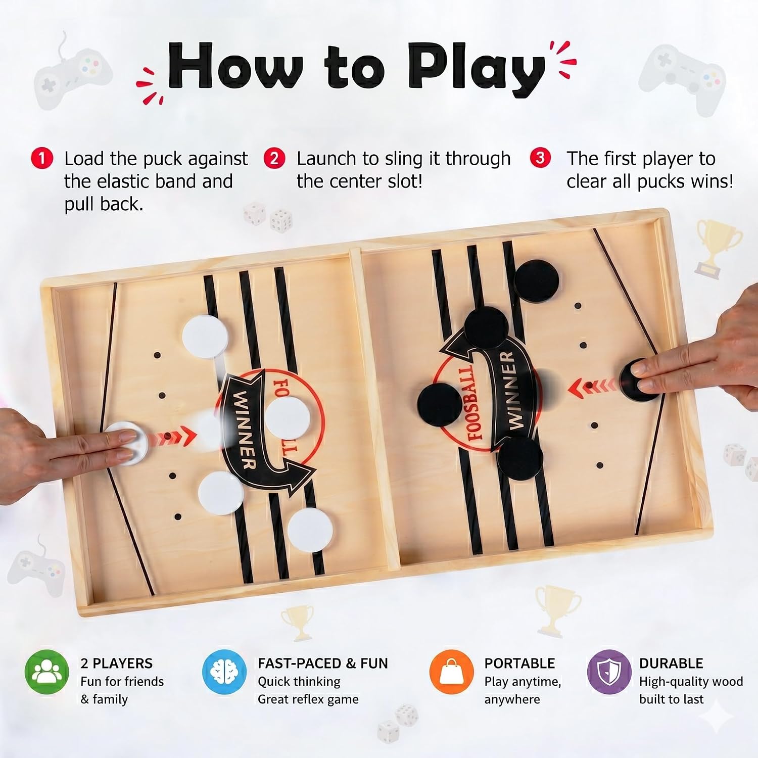 22'' Large Fast Sling Puck Game, Hockey Table Game for Family Night