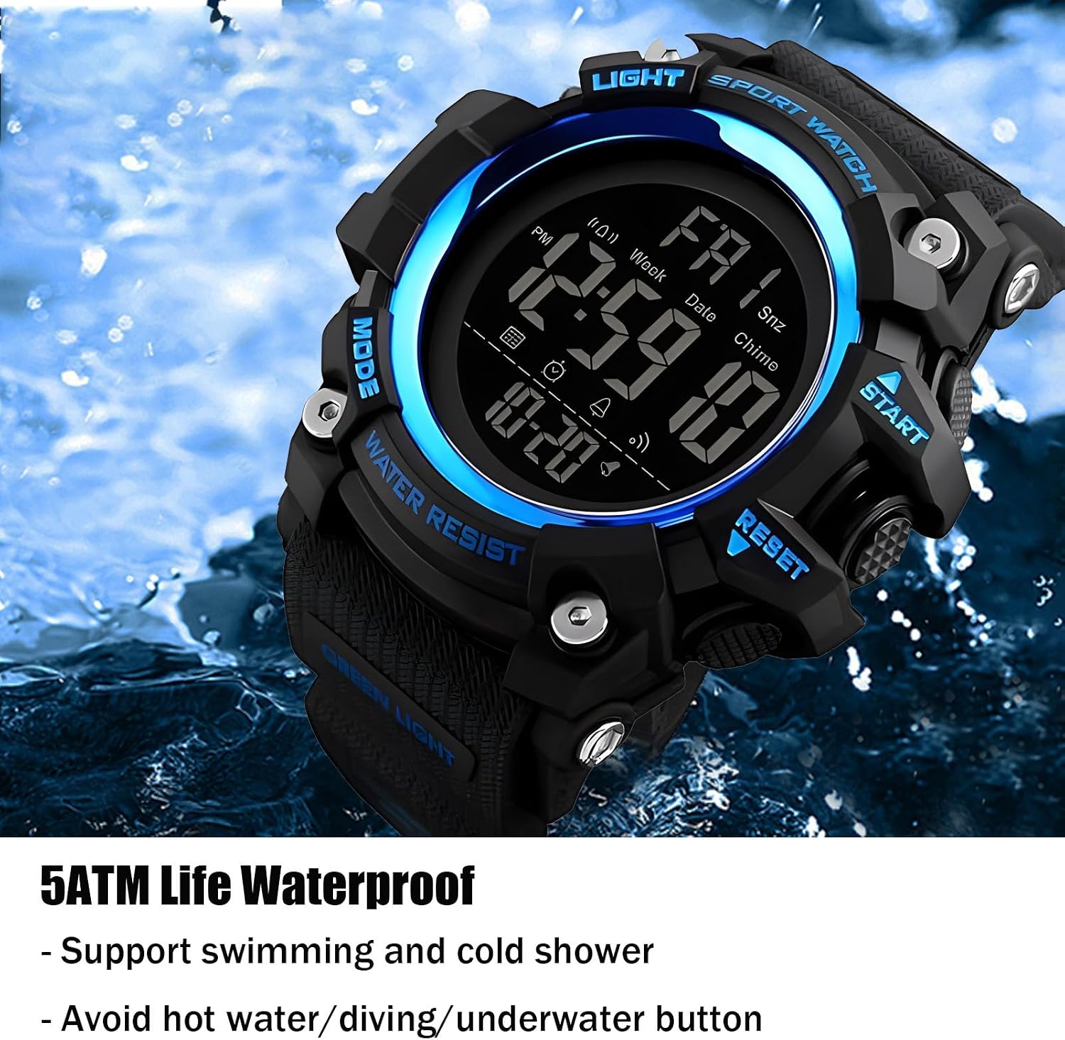 Gosasa Men Sport Watch Countdown Stopwatch Watch Mens Wrist Watch Waterproof LED Electronic Digital Male Watch 12/24 Hour Multifunctional Watch