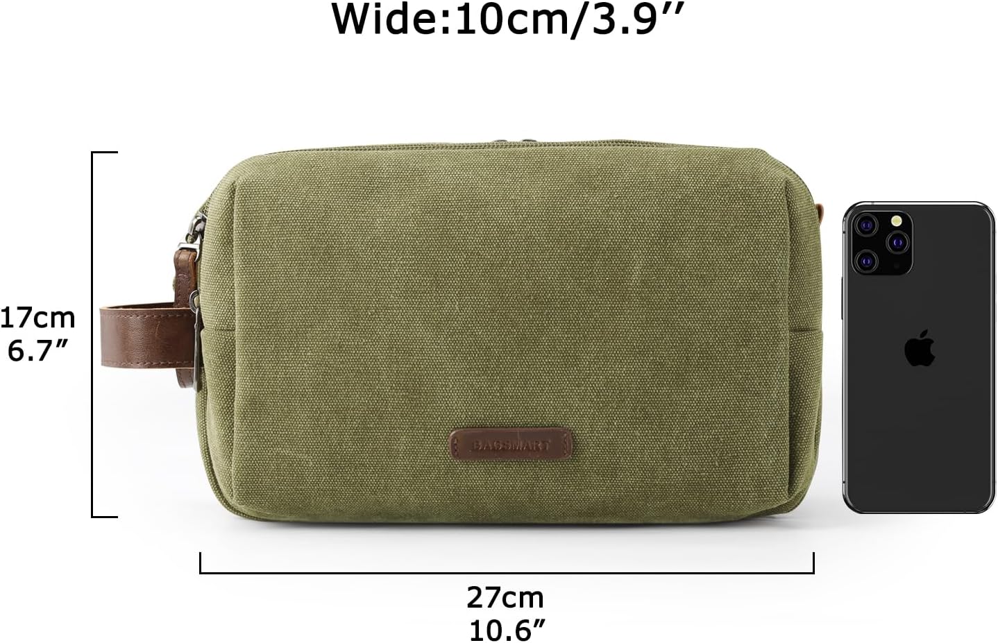 BAGSMART Toiletry Bag for Men, Canvas Travel Toiletry Organizer Dopp Kit Water-resistant Shaving Bag for Toiletries Accessories,Grey-Medium