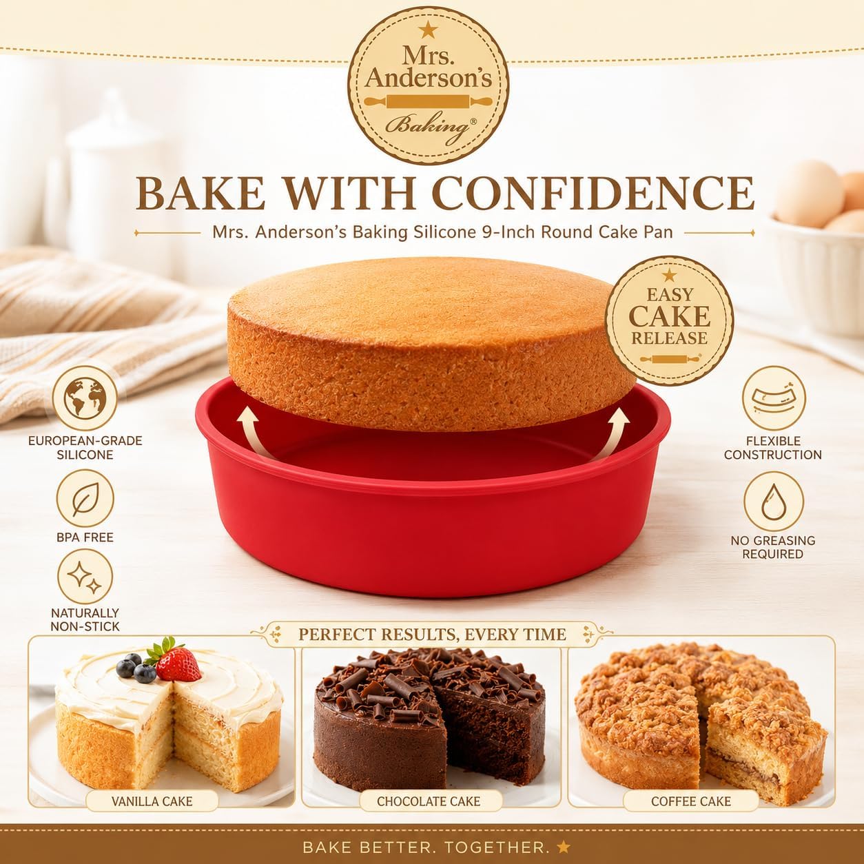 Mrs. Anderson's Baking Silicone Loaf Bread Pan, Non-Stick European-Grade Silicone