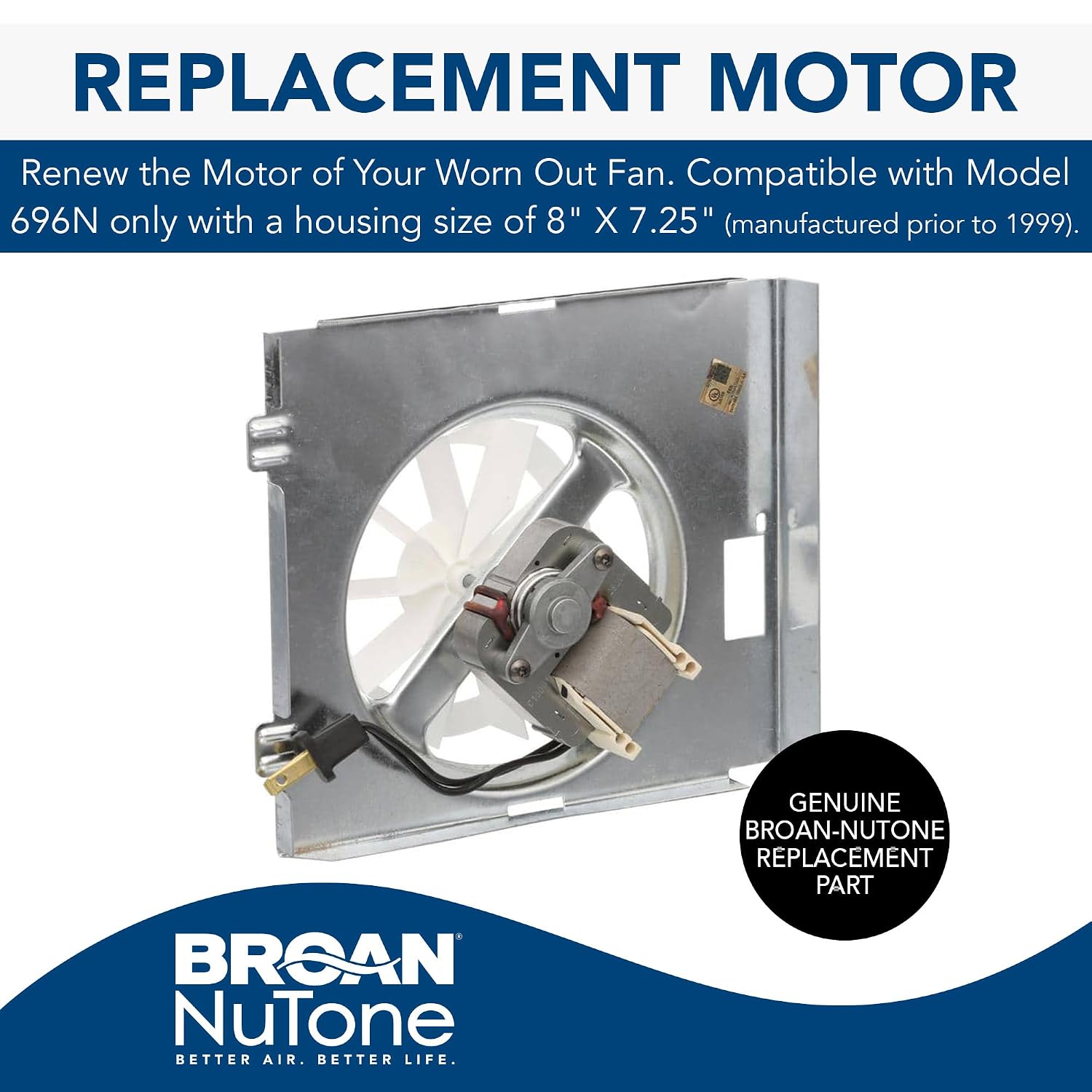 Broan-NuTone RE70BN 70 CFM Bathroom Exhaust Fan Replacement Motor Kit, Easy DIY Replacement Motor Kit for 70 CFM and 50 CFM Bath Fans, White