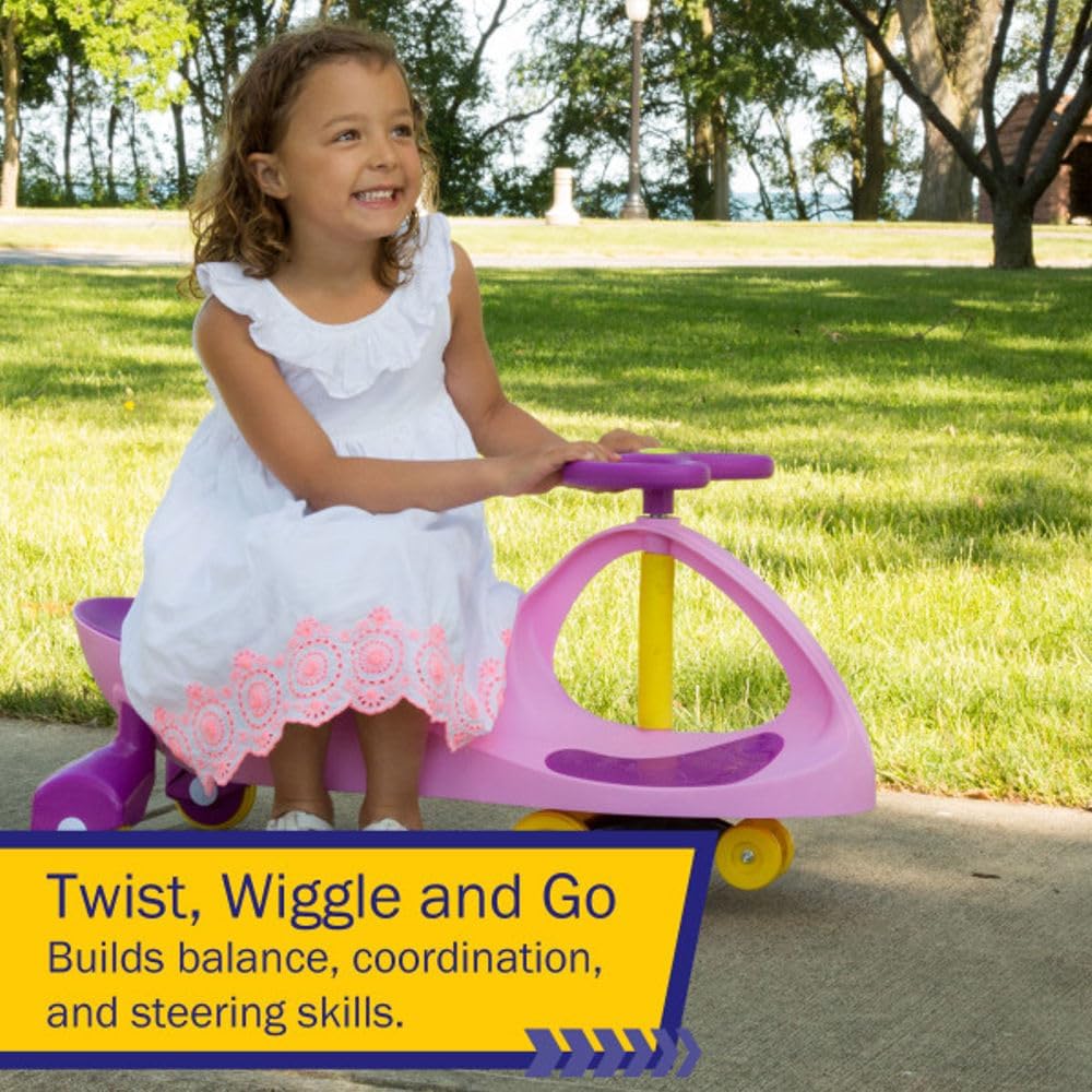 Wiggle Car Ride On Toy - No Batteries, Gears or Pedals - Twist, Swivel, Go - Outdoor Ride Ons for Kids 3 Years and Up by Lil' Rider (Hot Pink and Black)