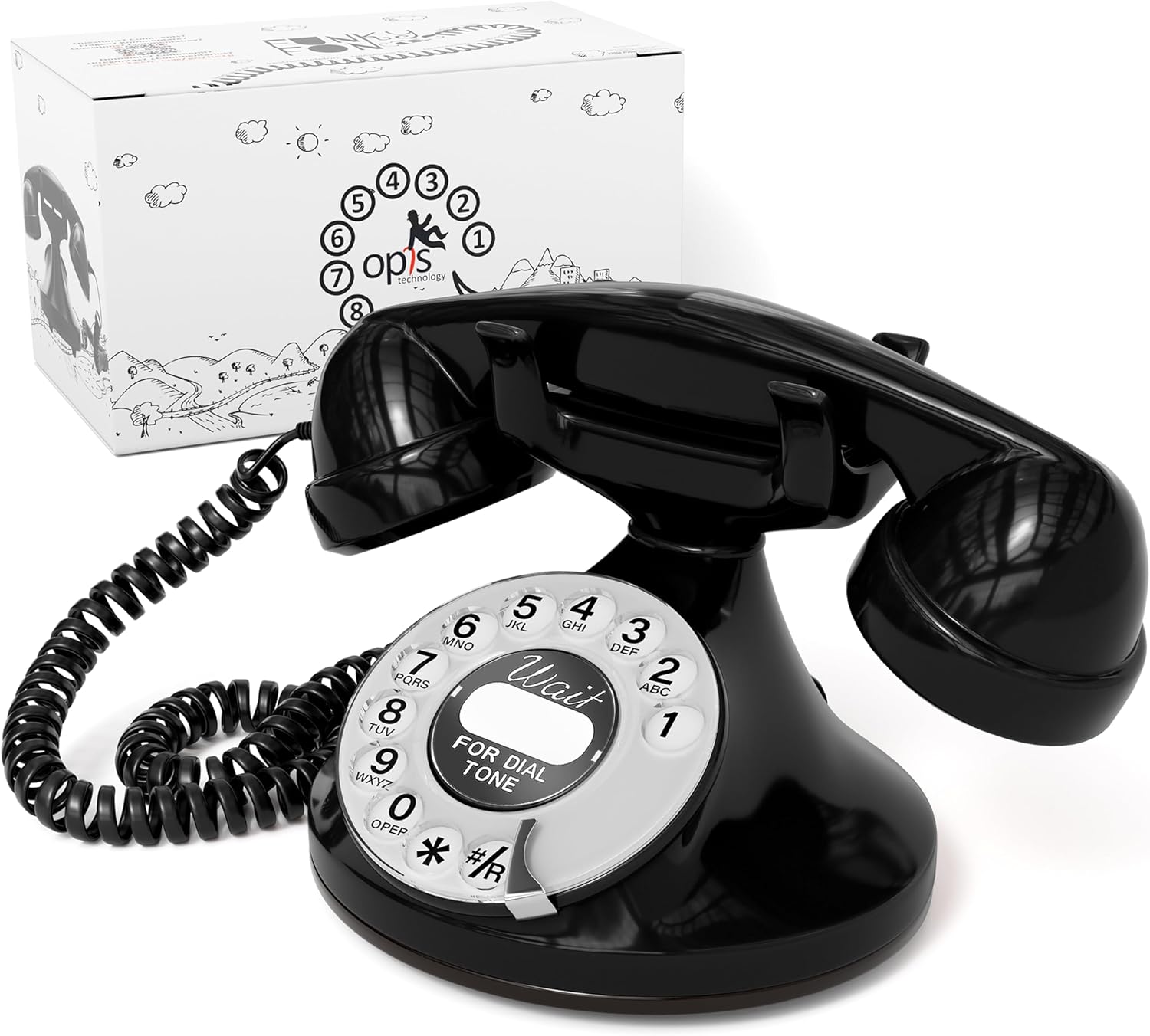 Opis FunkyFon Cable: A Vintage Landline Telephone, The Retro Phone Green for Home, and Old Fashioned Telephones in red