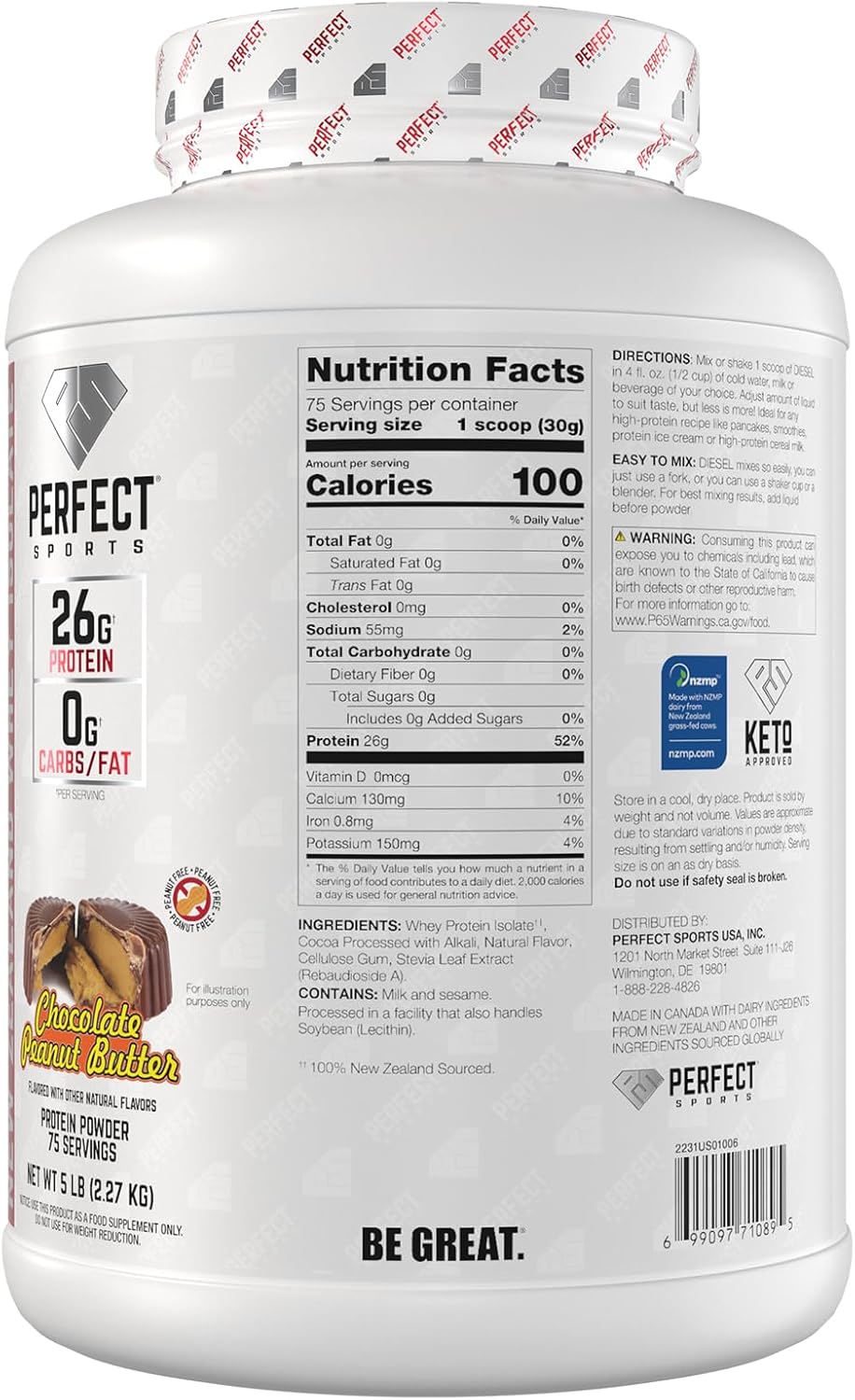 PERFECT SPORTS Diesel Whey Protein Isolate, Milk Chocolate, 2 lb