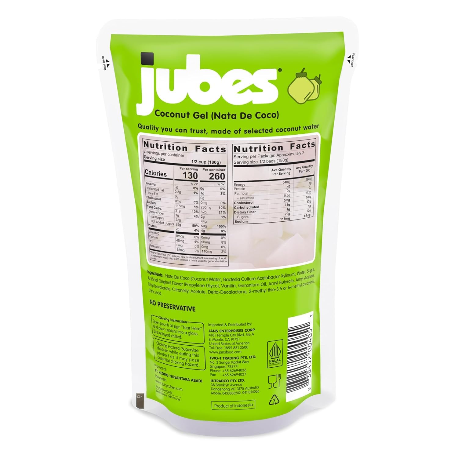 Jubes Pandan Nata De Coco Jelly Cubes (12.7 oz, Pack of 3) - Pandan Coconut Jelly Cubes for Sago - Coconut Gel in Syrup Toppings for Fruit Tea, Boba, Bubble Tea, Drinks, Desserts Yogurt, Ice Cream, Beverage