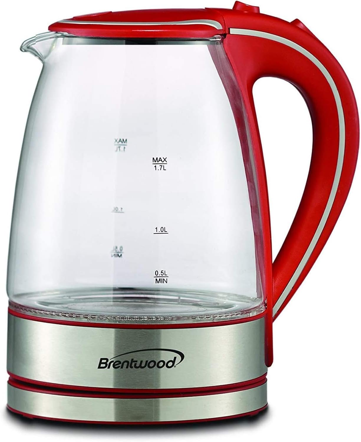 Brentwood Appliances KT-1900R Tempered Glass Tea Kettles, 1.7-Liter, Red