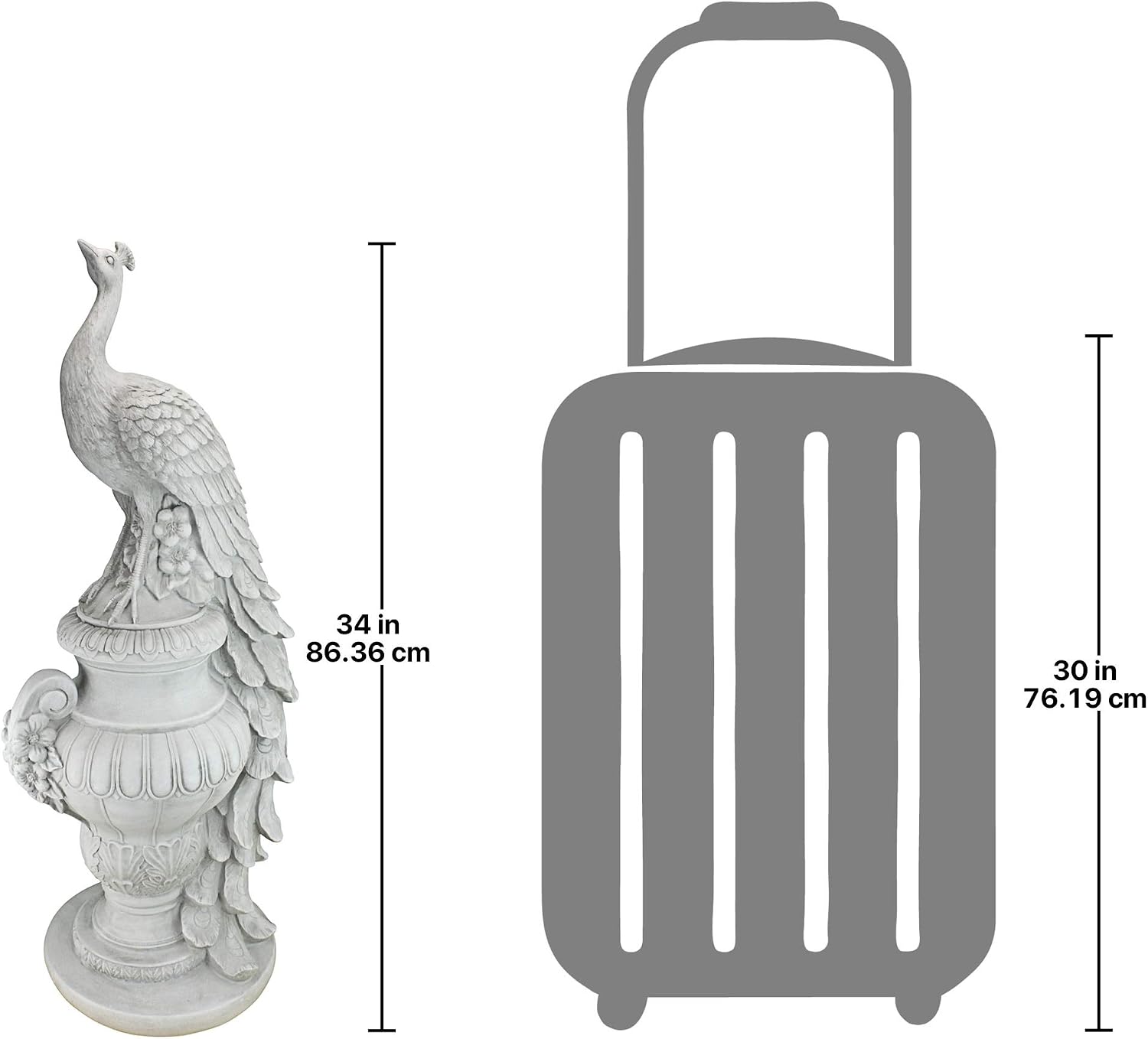Design Toscano Staverden Castle Peacock on an Urn Garden Statue, 34 Inch Tall, Cast Stone Resin, Antique Stone Finish