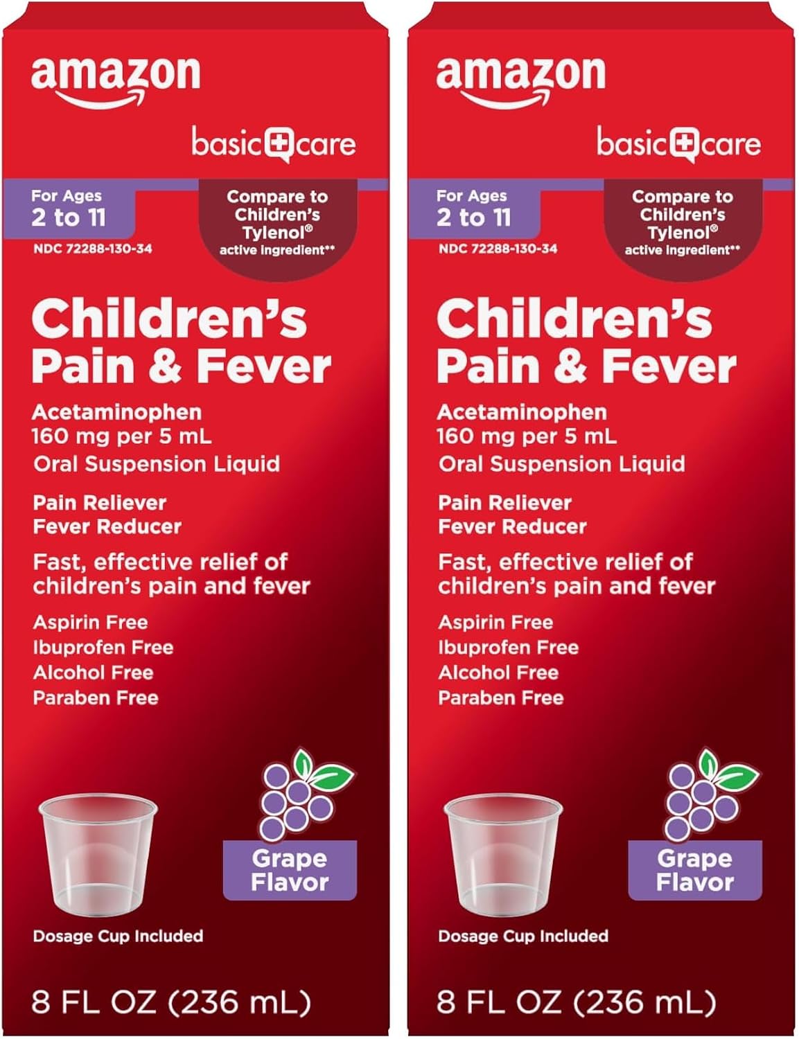 Amazon Basic Care Children's Acetaminophen 160 mg per 5 mL Oral Suspension, Grape Flavor, Pain Reliever and Fever Reducer, 4 fl oz