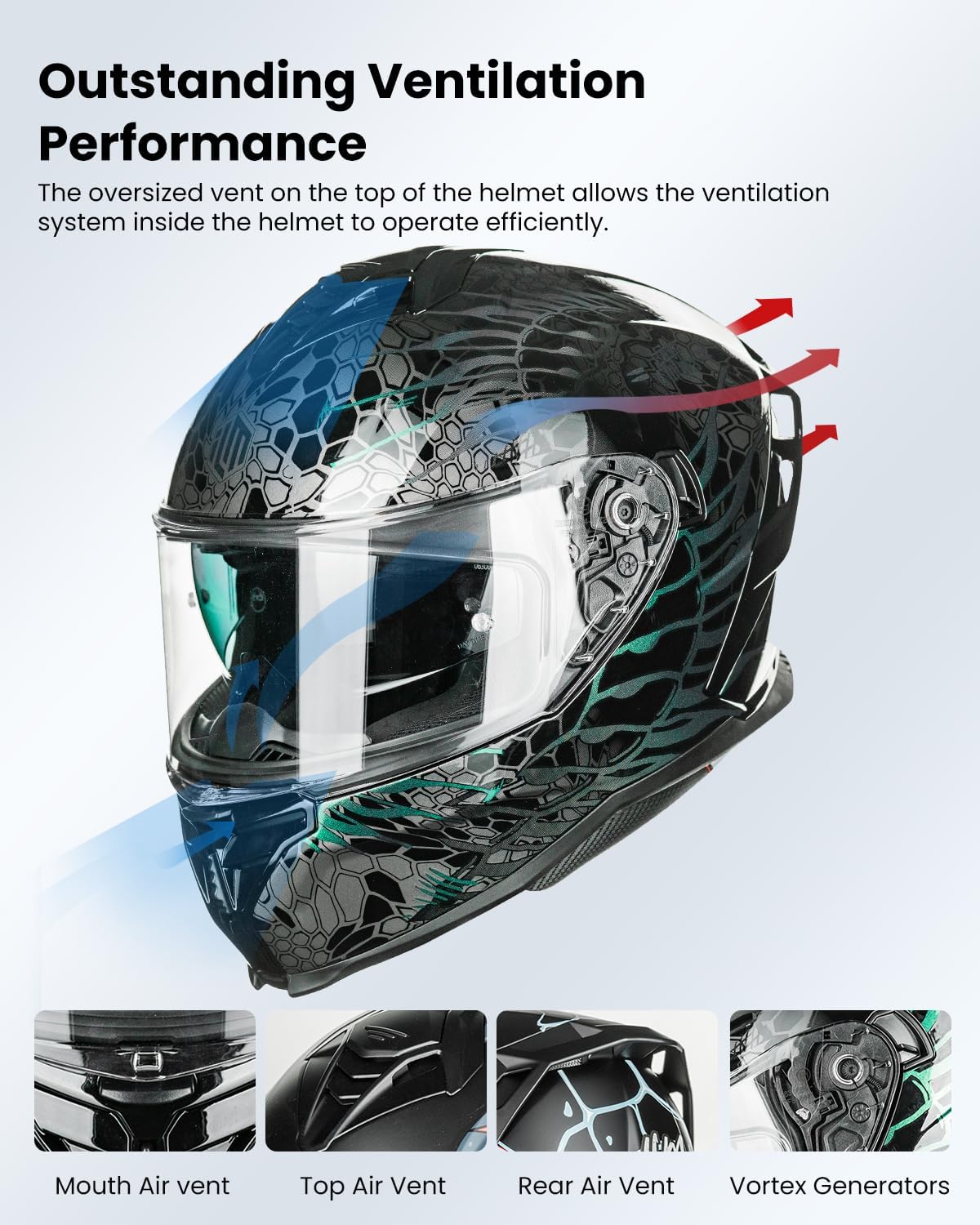 ILM Motorcycle Helmets DOT ECE Dual Visor Street Racing Helmet Full Face Powersports Cascos for Men Women Model MF567(Cobra Camaleon Gold, L)
