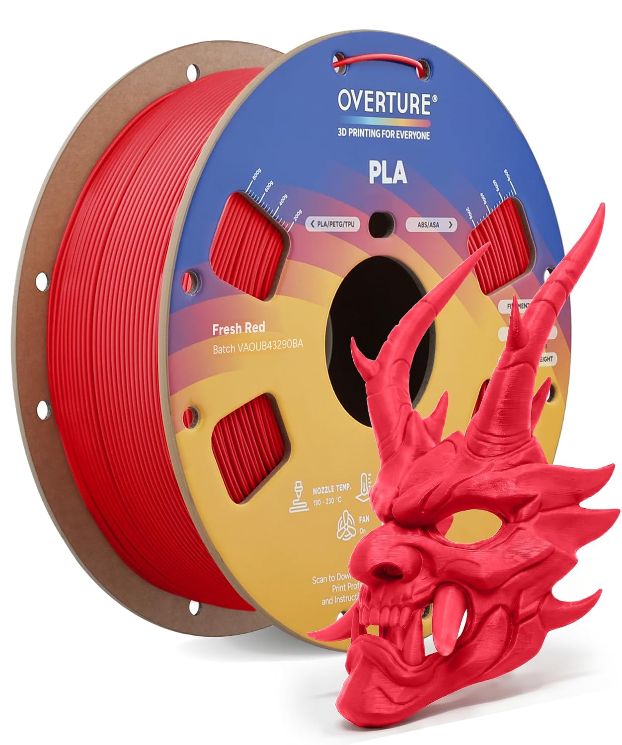 OVERTURE High Speed PLA Filament 1.75mm 3D Printer Filament,1kg White