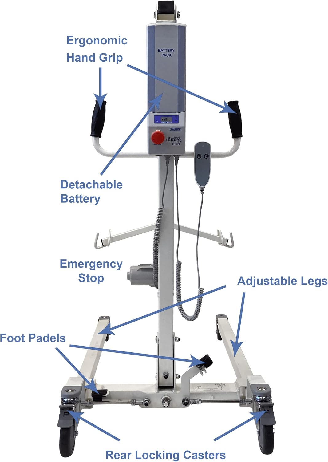 Electric Patient Lift - Rhino Lift with Manual Low Base - with Universal Divided Leg Sling(Large), 450 lb. Weight Capacity.