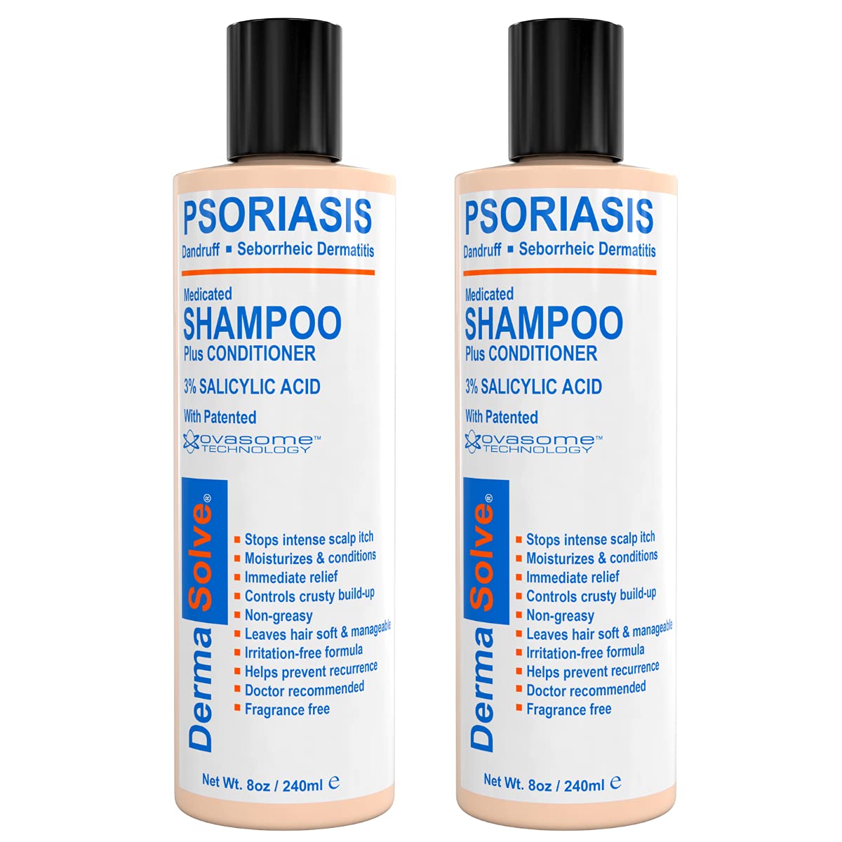 Dermasolve Psoriasis, Seborrheic Dermatitis & Dandruff Shampoo plus Conditioner. Naturally Heals Itchy Flakey Inflamed Skin and Provides Soothing Moisturizing Relief. (8.0 oz)