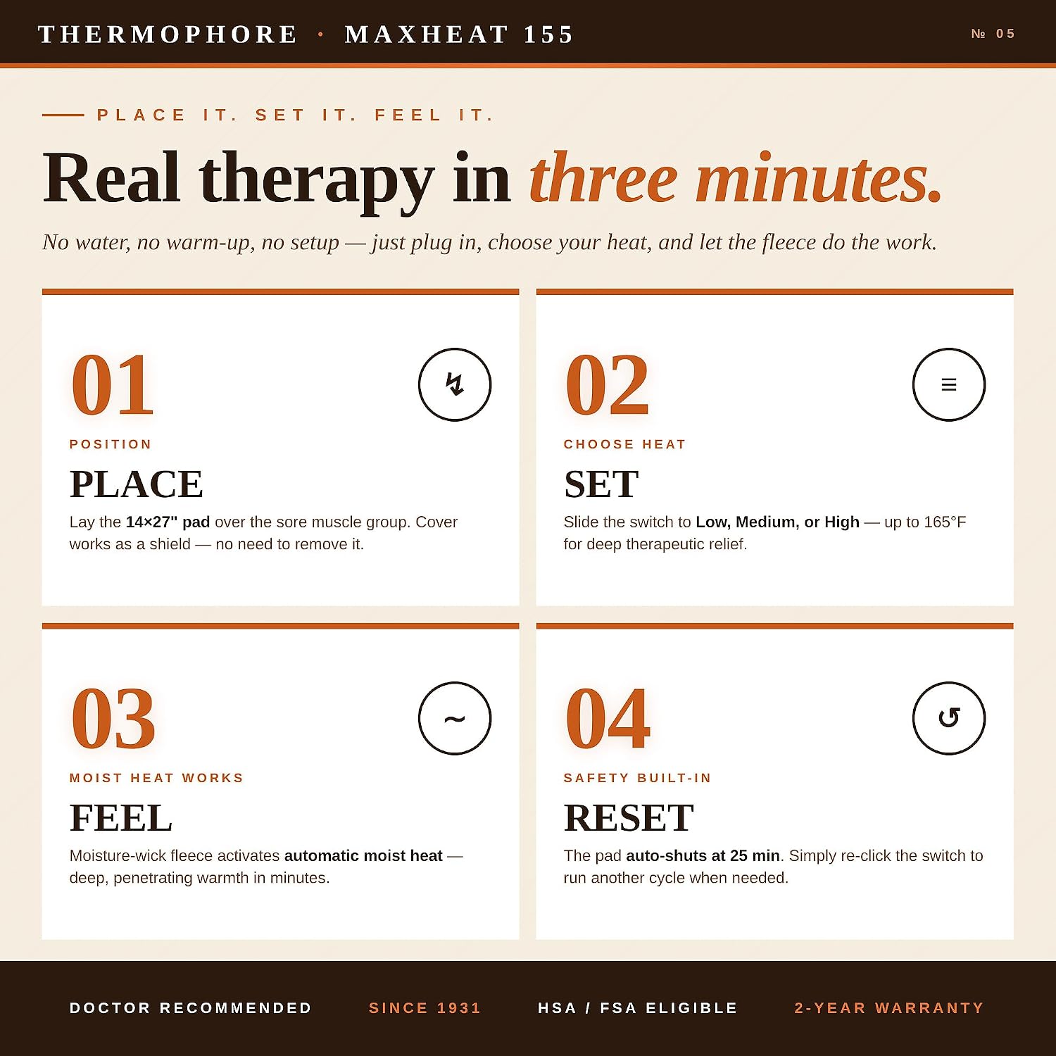 Thermophore MaxHEAT Automatic Moist Heating Pack Model 155 – Large 14" x 27" XL Heating Pad, Deep Heat Therapy for Muscle, Back & Joint Pain Relief