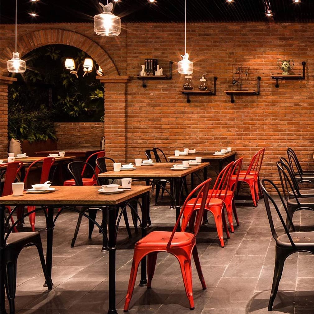FDW | Metal Dining Chairs | Set of 4, Black | 330lbs Load | Stackable Tolix Side Chairs with Backrest | Non-Slip Feet | Indoor/Outdoor Use | Ideal for Kitchen & Restaurants